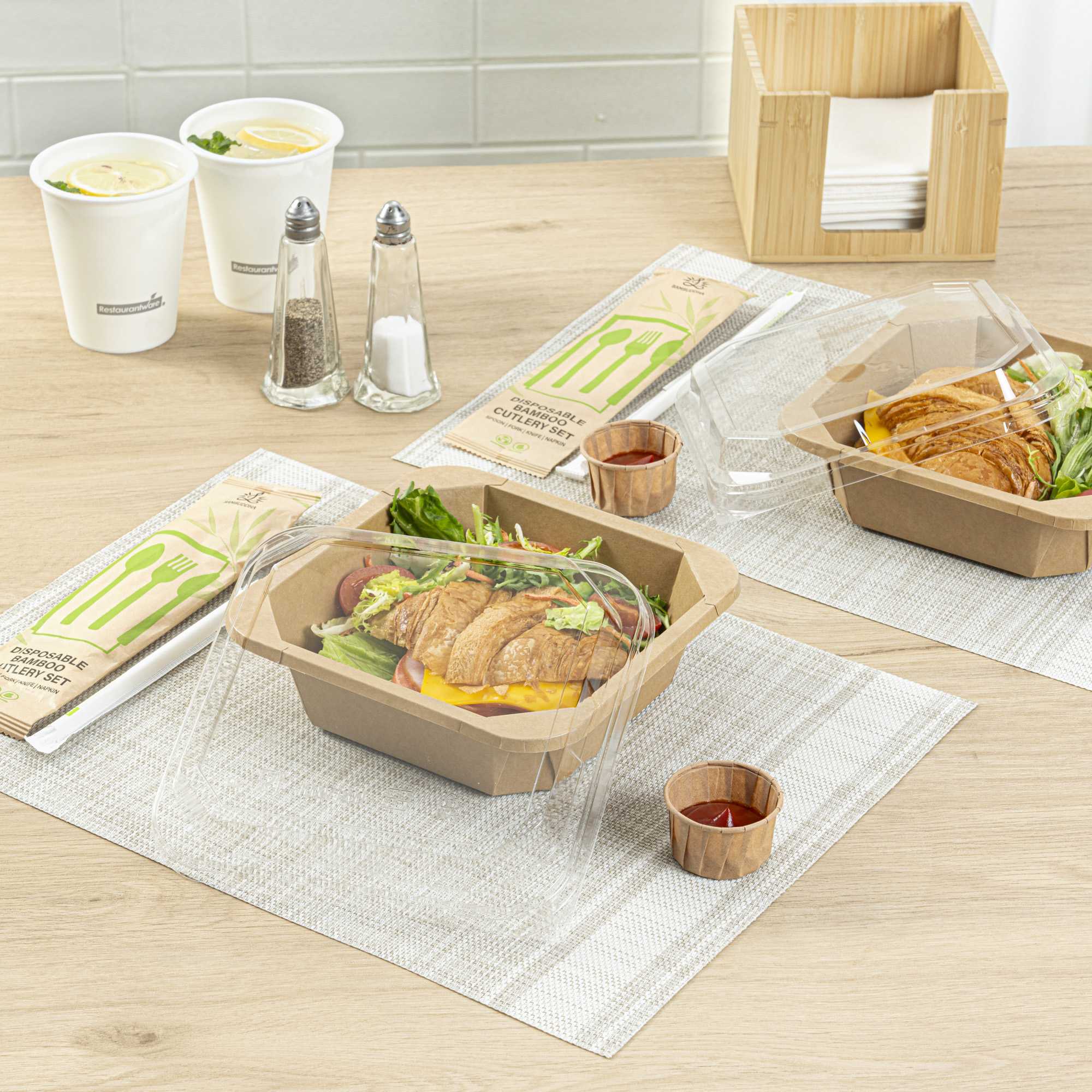 Sustain Octagonal Clear PLA Plastic Dome Lid - Fits 34 oz Container - 7" x 7" x 1 1/4" - 100 count box