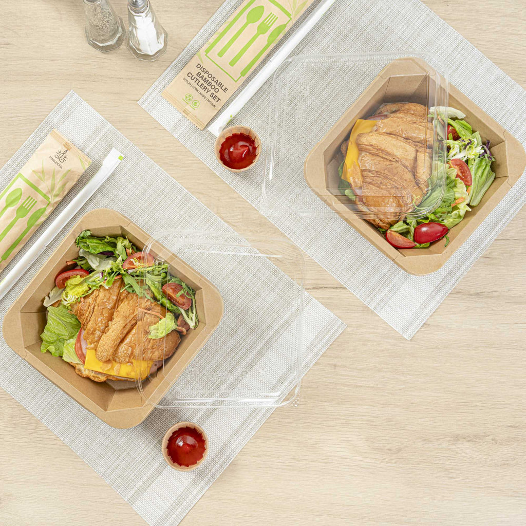 Sustain Octagonal Clear PLA Plastic Dome Lid - Fits 34 oz Container - 7" x 7" x 1 1/4" - 100 count box
