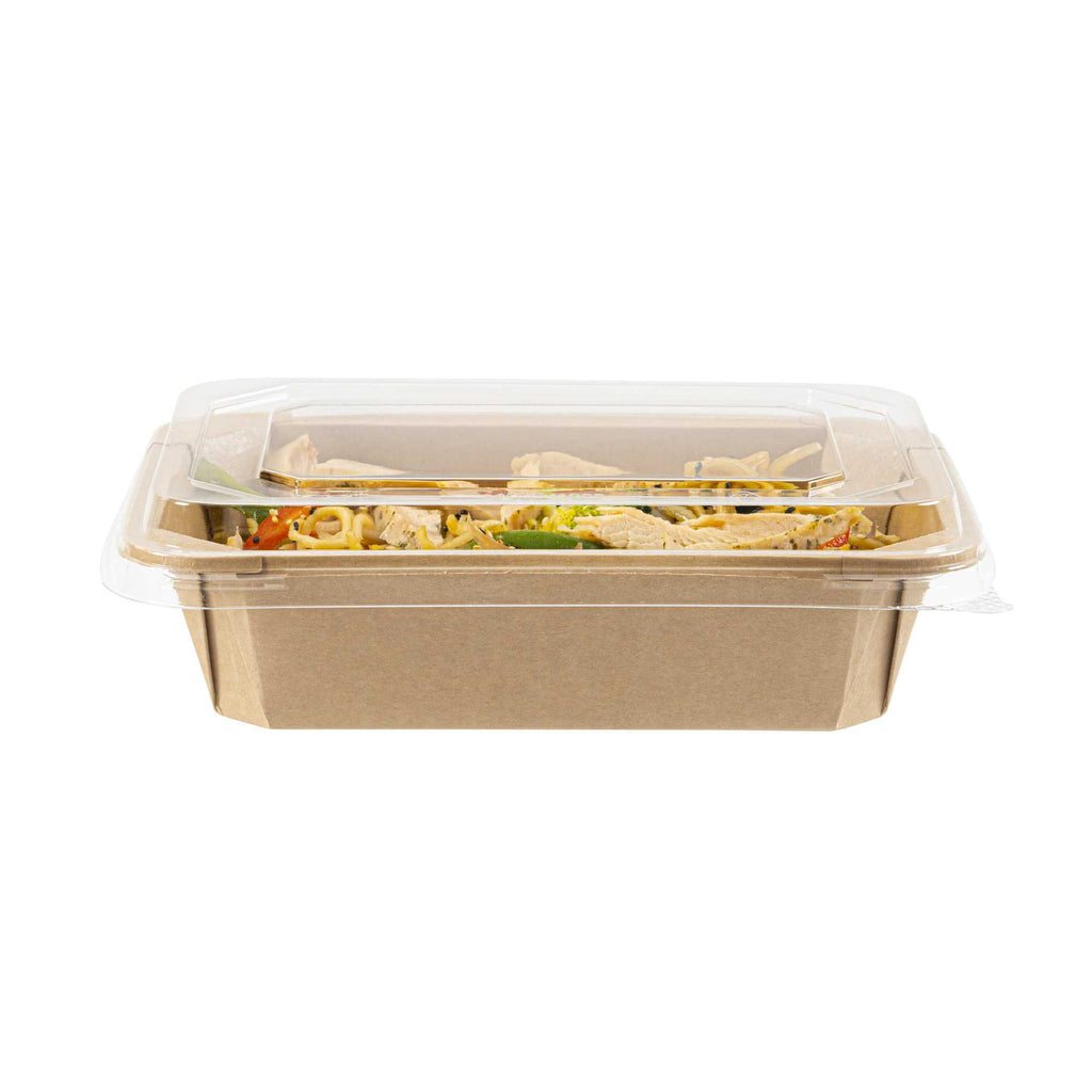 Sustain Octagonal Clear PLA Plastic Dome Lid - Fits 41 oz Container - 9" x 6 1/4" x 1 1/4" - 25 count box