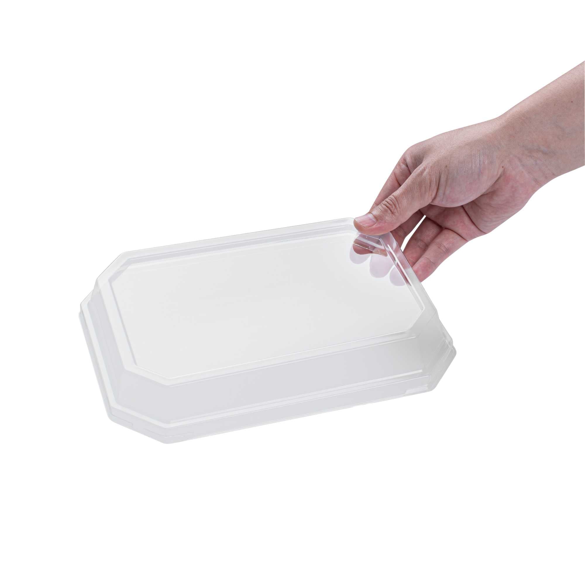 Sustain Octagonal Clear PLA Plastic Dome Lid - Fits 41 oz Container - 9" x 6 1/4" x 1 1/4" - 25 count box