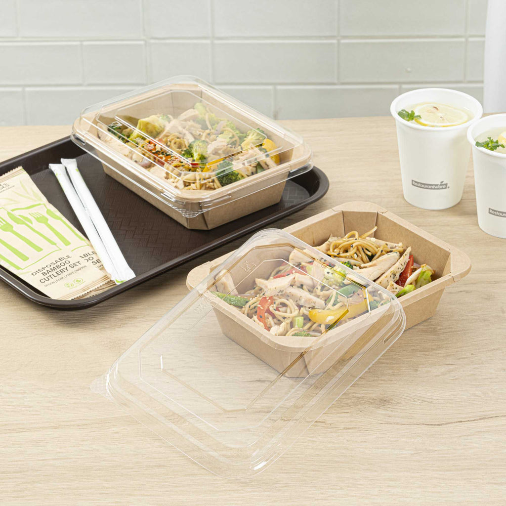Sustain Octagonal Clear PLA Plastic Dome Lid - Fits 41 oz Container - 9" x 6 1/4" x 1 1/4" - 100 count box