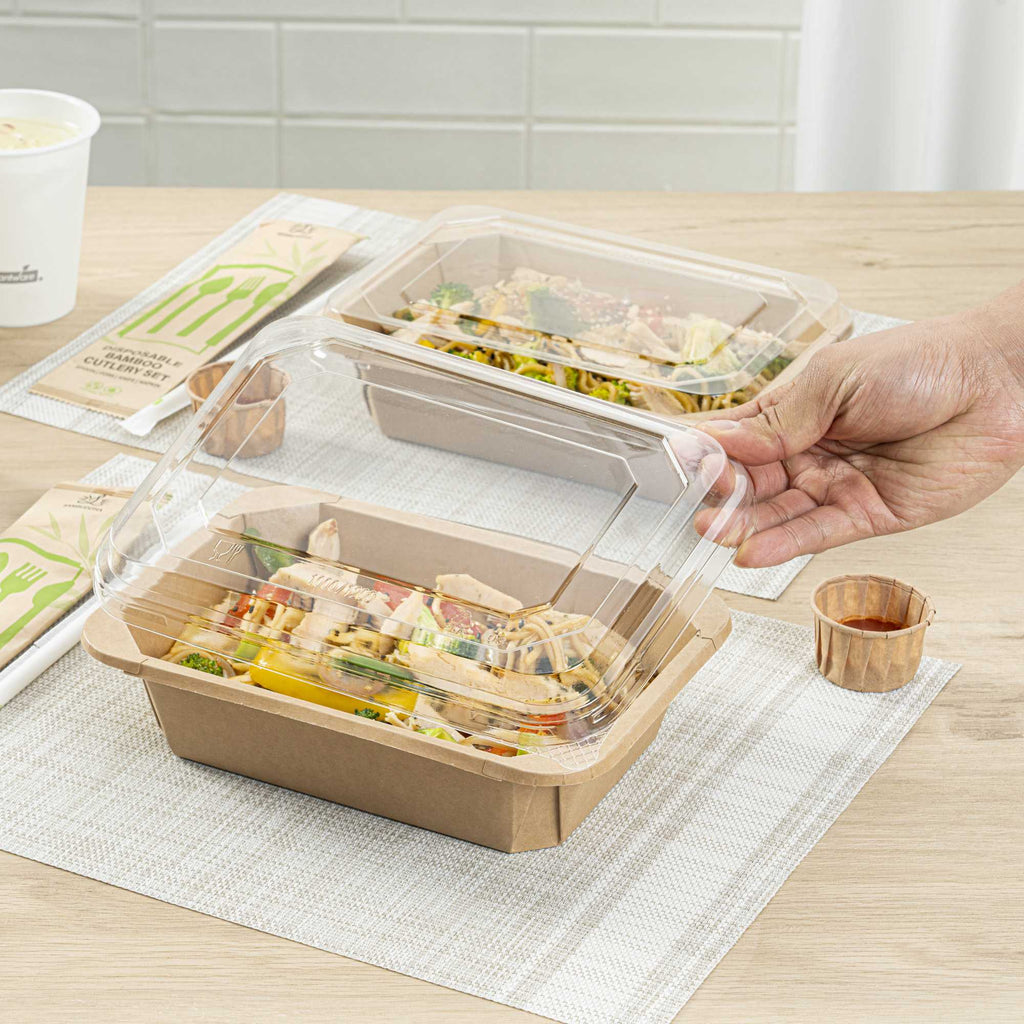 Sustain Octagonal Clear PLA Plastic Dome Lid - Fits 41 oz Container - 9" x 6 1/4" x 1 1/4" - 100 count box