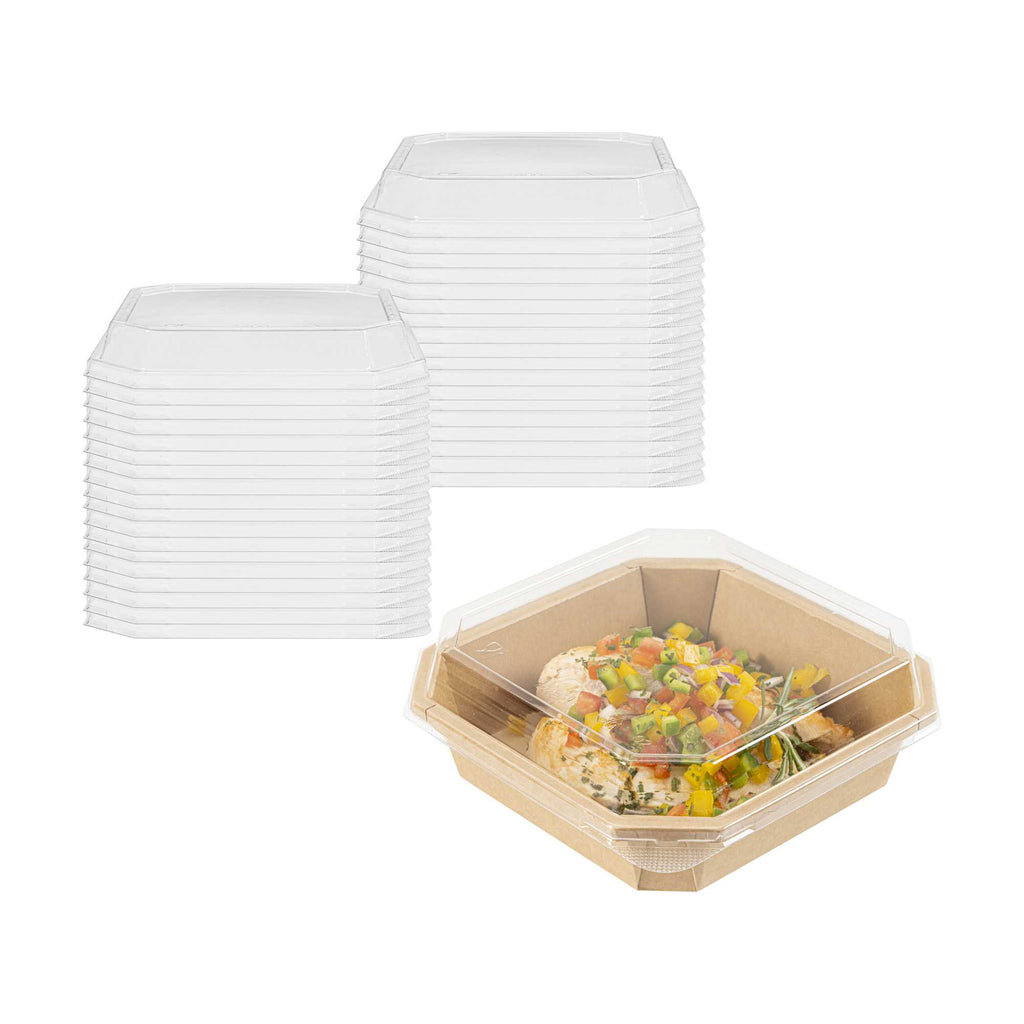 Sustain Octagonal Clear PLA Plastic Dome Lid - Fits 41 oz Container - 7 3/4" x 7 3/4" x 1 1/4" - 100 count box