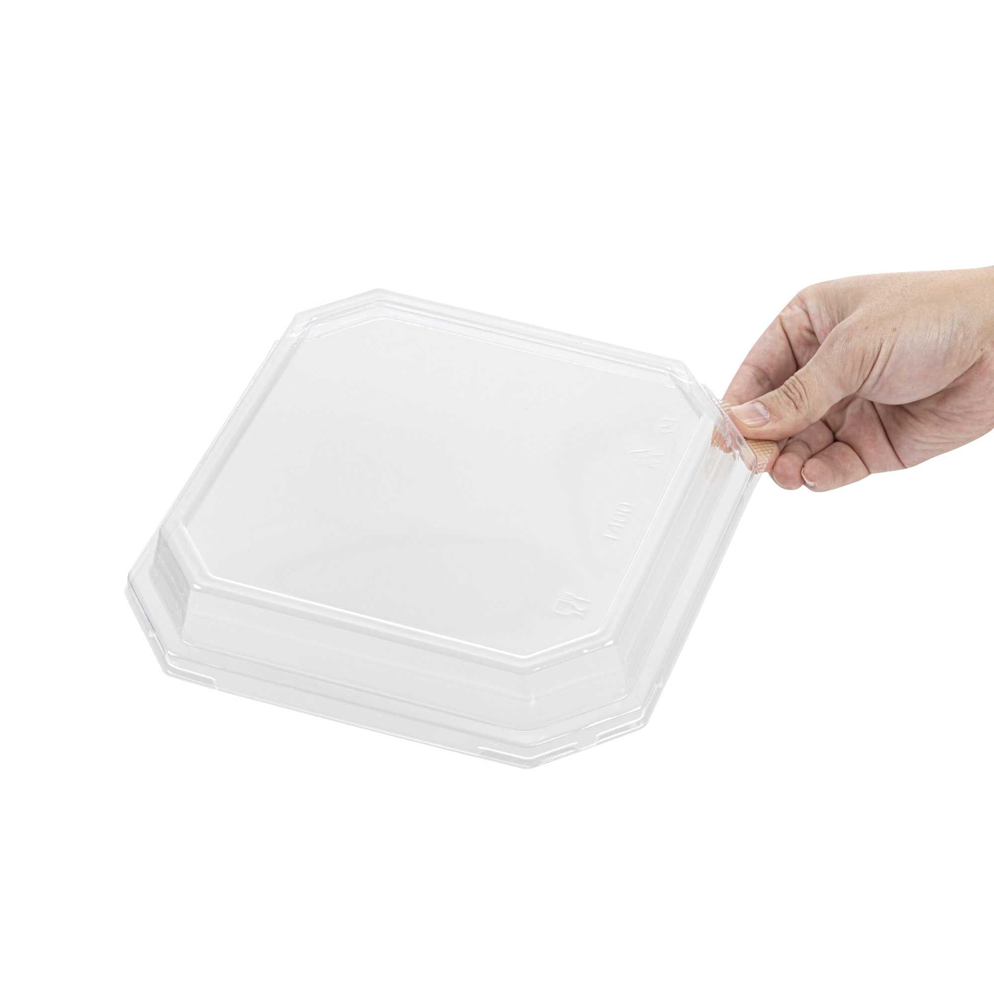 Sustain Octagonal Clear PLA Plastic Dome Lid - Fits 41 oz Container - 7 3/4" x 7 3/4" x 1 1/4" - 25 count box