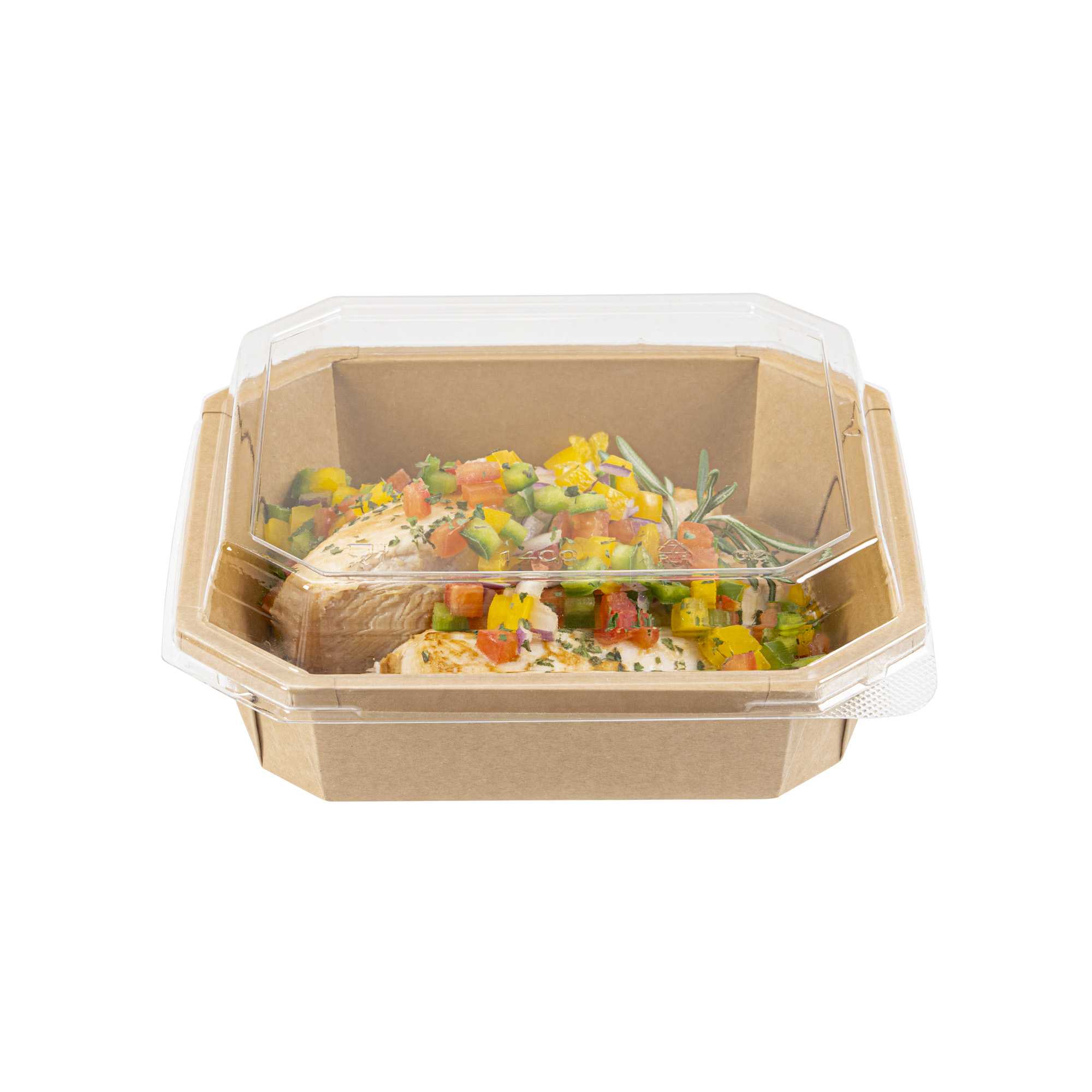 Sustain Octagonal Clear PLA Plastic Dome Lid - Fits 41 oz Container - 7 3/4" x 7 3/4" x 1 1/4" - 25 count box