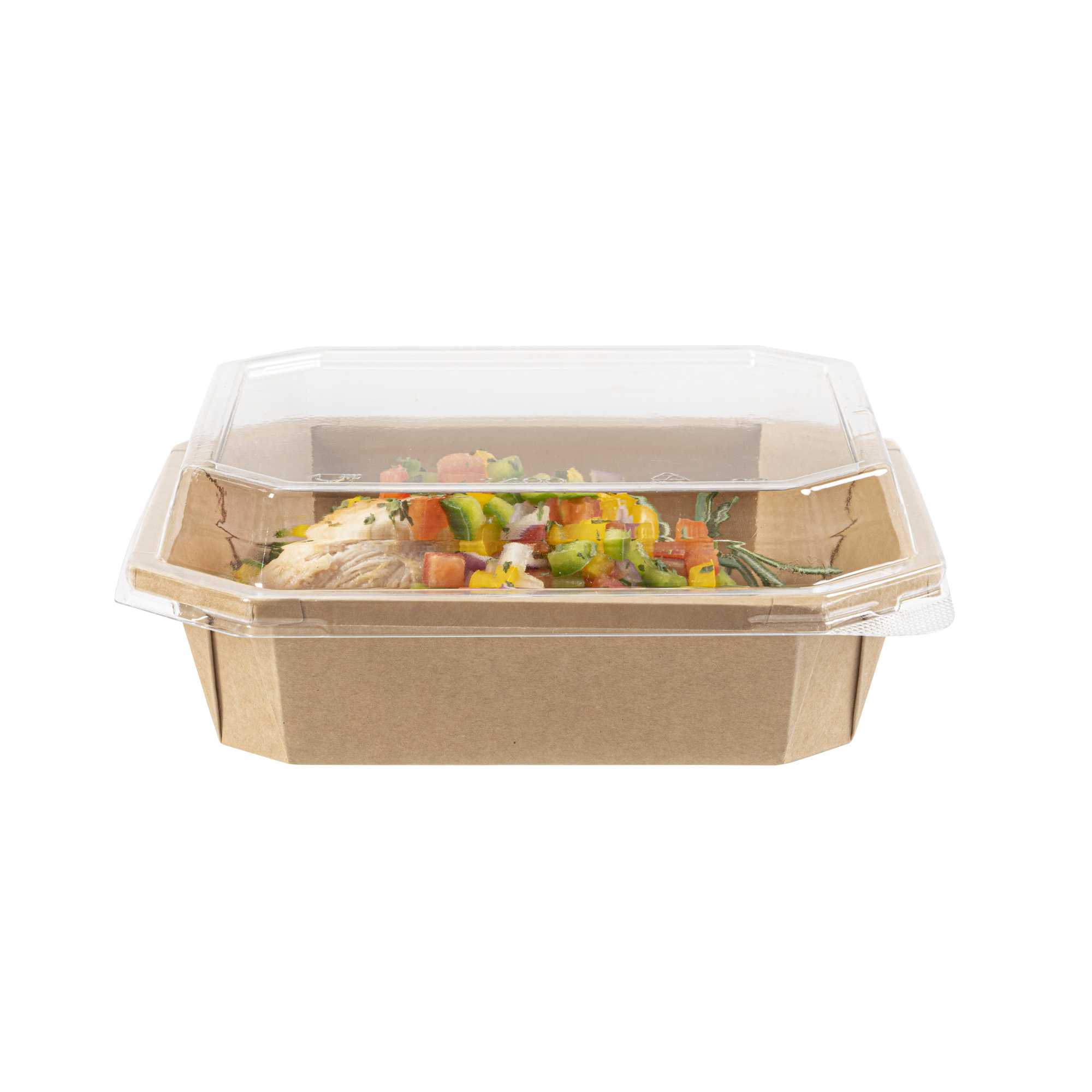 Sustain Octagonal Clear PLA Plastic Dome Lid - Fits 41 oz Container - 7 3/4" x 7 3/4" x 1 1/4" - 25 count box