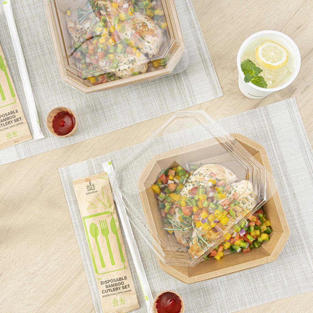 Sustain Octagonal Clear PLA Plastic Dome Lid - Fits 41 oz Container - 7 3/4" x 7 3/4" x 1 1/4" - 25 count box