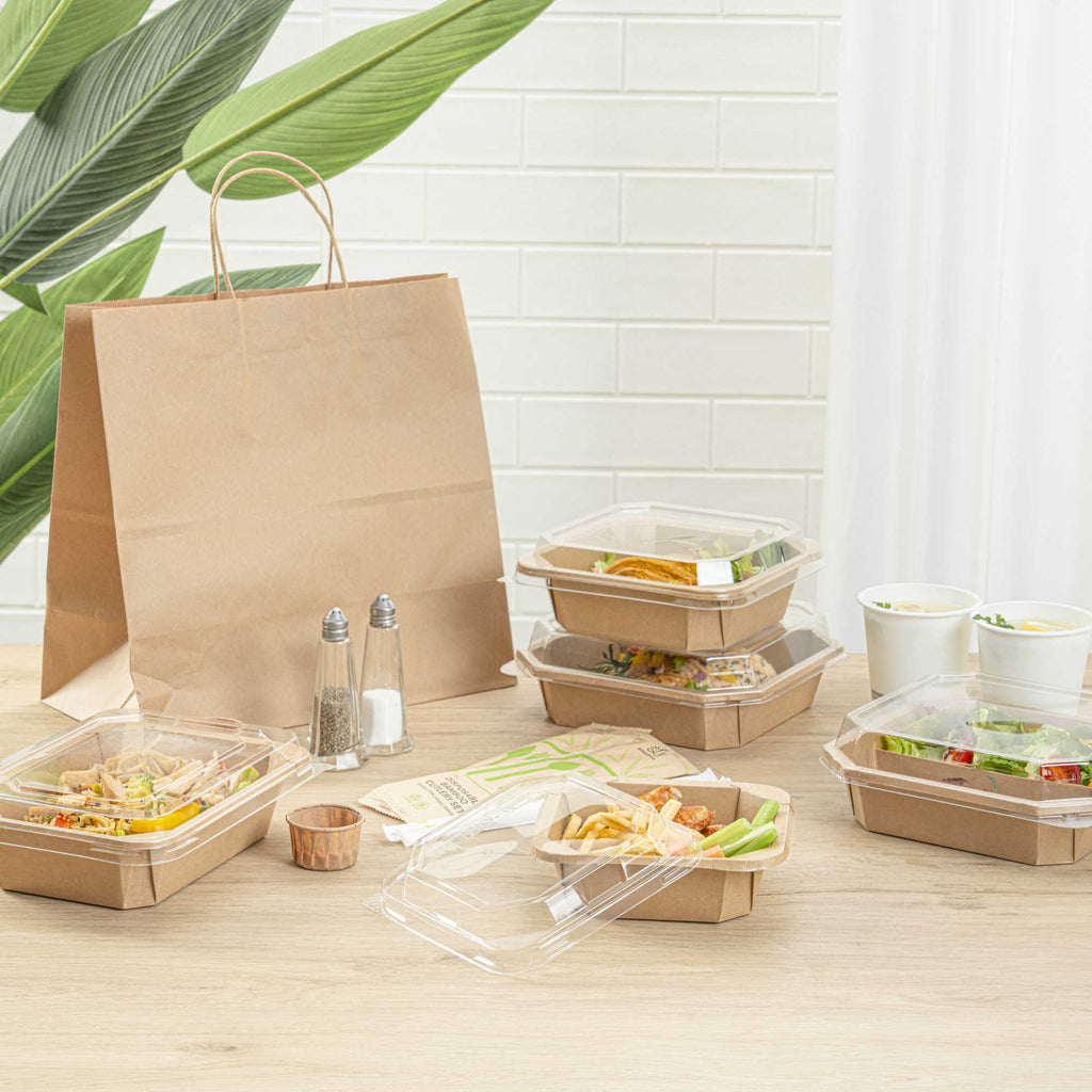 Sustain Octagonal Clear PLA Plastic Dome Lid - Fits 41 oz Container - 7 3/4" x 7 3/4" x 1 1/4" - 25 count box