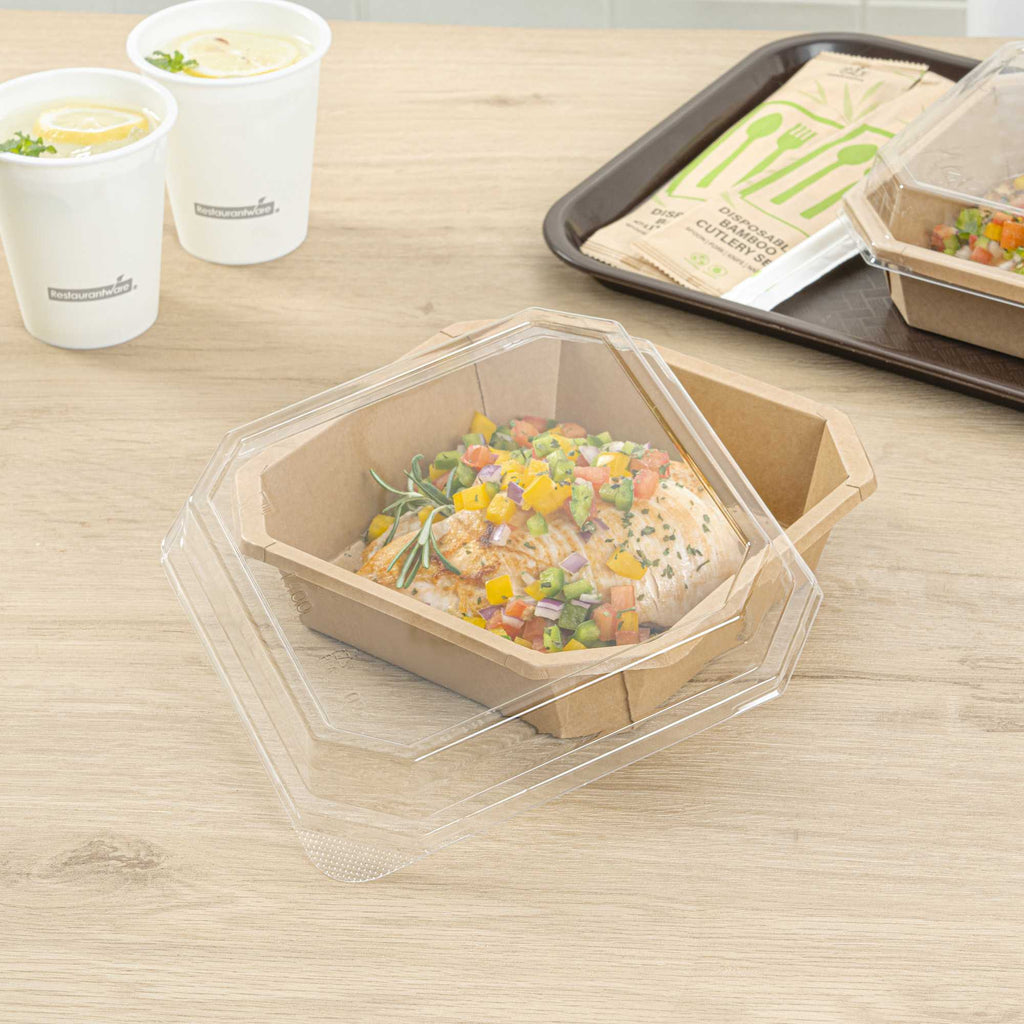 Sustain Octagonal Clear PLA Plastic Dome Lid - Fits 41 oz Container - 7 3/4" x 7 3/4" x 1 1/4" - 100 count box
