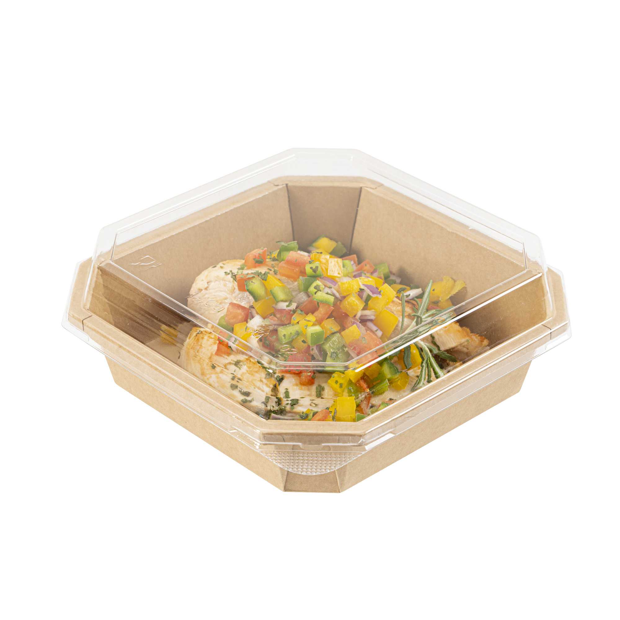 Sustain Octagonal Clear PLA Plastic Dome Lid - Fits 41 oz Container - 7 3/4" x 7 3/4" x 1 1/4" - 100 count box