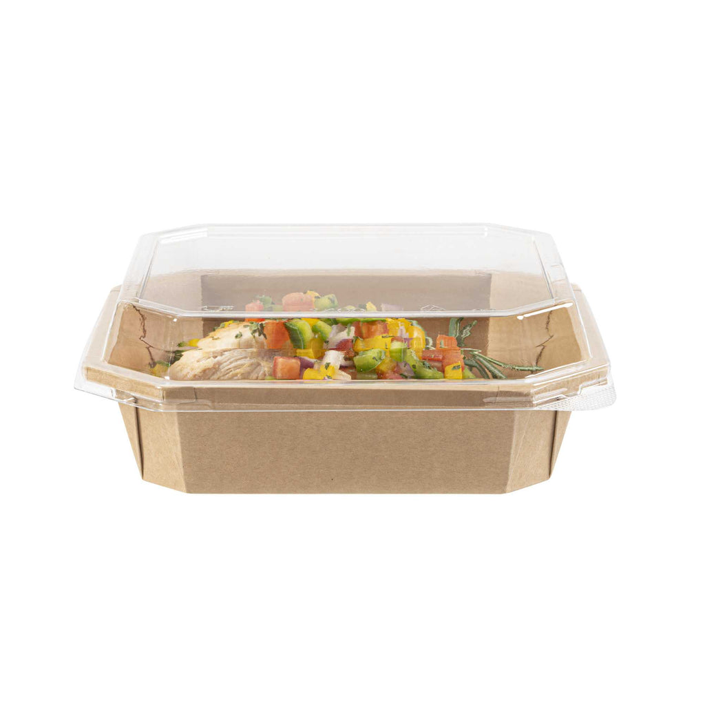 Sustain Octagonal Clear PLA Plastic Dome Lid - Fits 41 oz Container - 7 3/4" x 7 3/4" x 1 1/4" - 100 count box