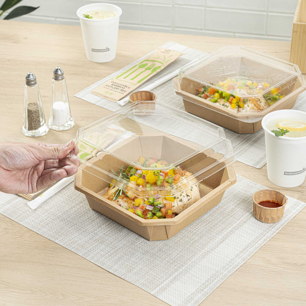 Sustain Octagonal Clear PLA Plastic Dome Lid - Fits 41 oz Container - 7 3/4" x 7 3/4" x 1 1/4" - 100 count box