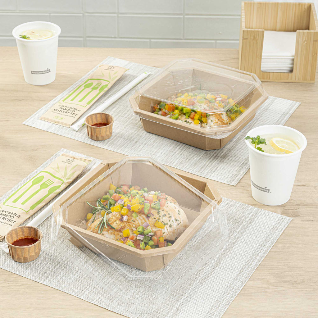 Sustain Octagonal Clear PLA Plastic Dome Lid - Fits 41 oz Container - 7 3/4" x 7 3/4" x 1 1/4" - 100 count box