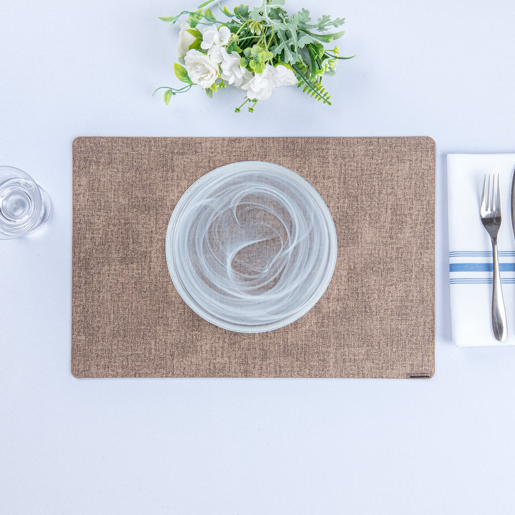 Denim Mesh Rectangle Brown Vinyl Linen-Feel Placemat - 17 3/4" x 11 3/4" - 6 count box
