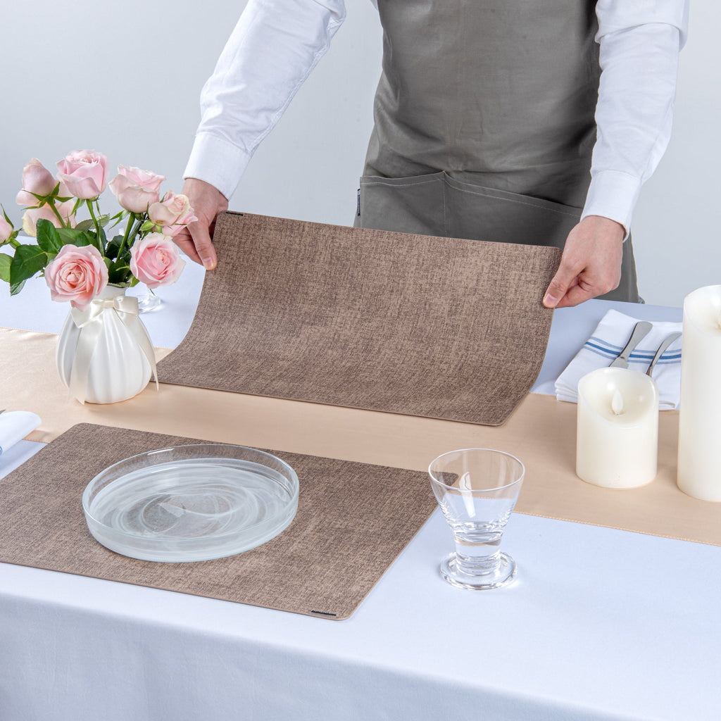 Denim Mesh Rectangle Brown Vinyl Linen-Feel Placemat - 17 3/4" x 11 3/4" - 6 count box