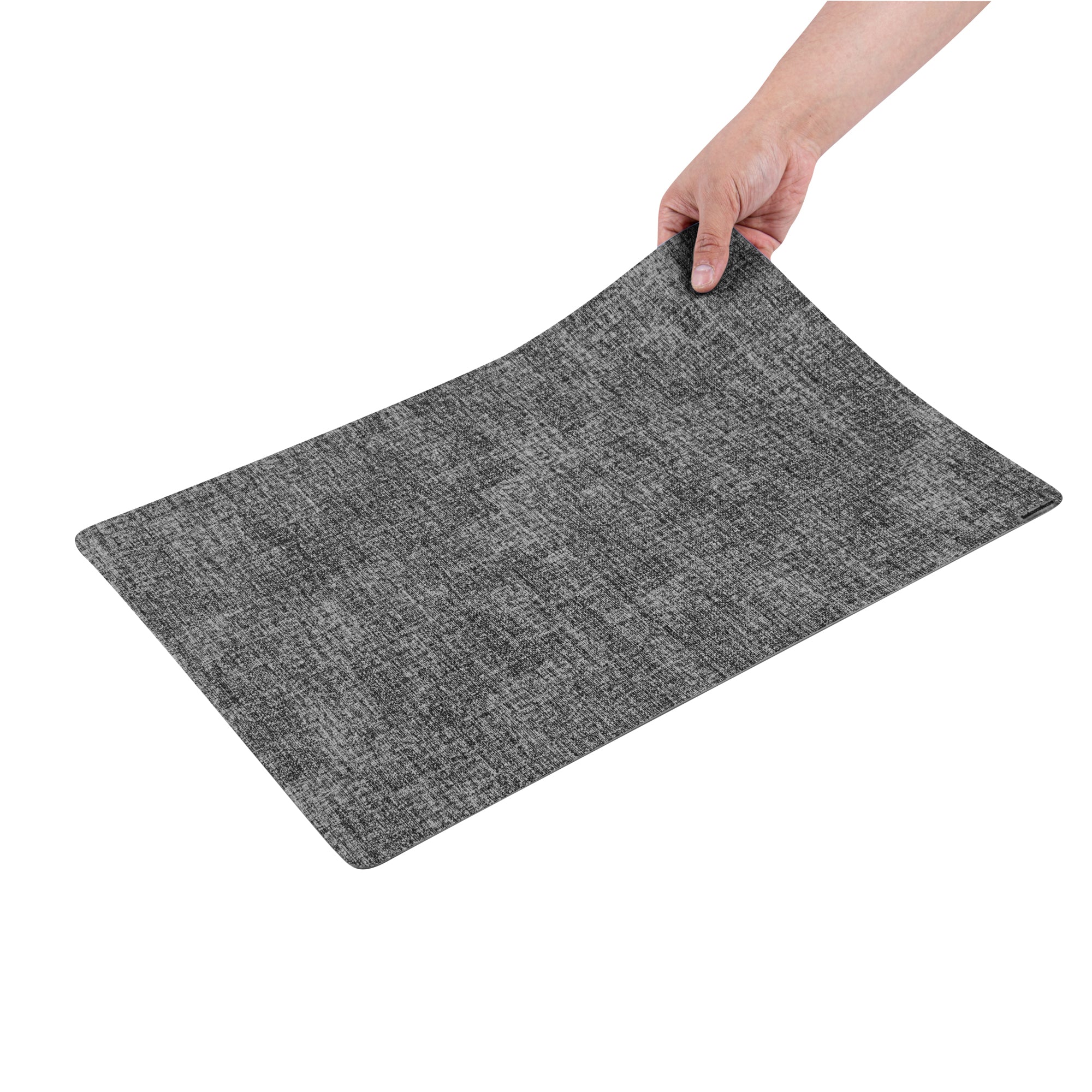 Denim Mesh Rectangle Dark Gray Vinyl Linen-Feel Placemat - 17 3/4" x 11 3/4" - 6 count box