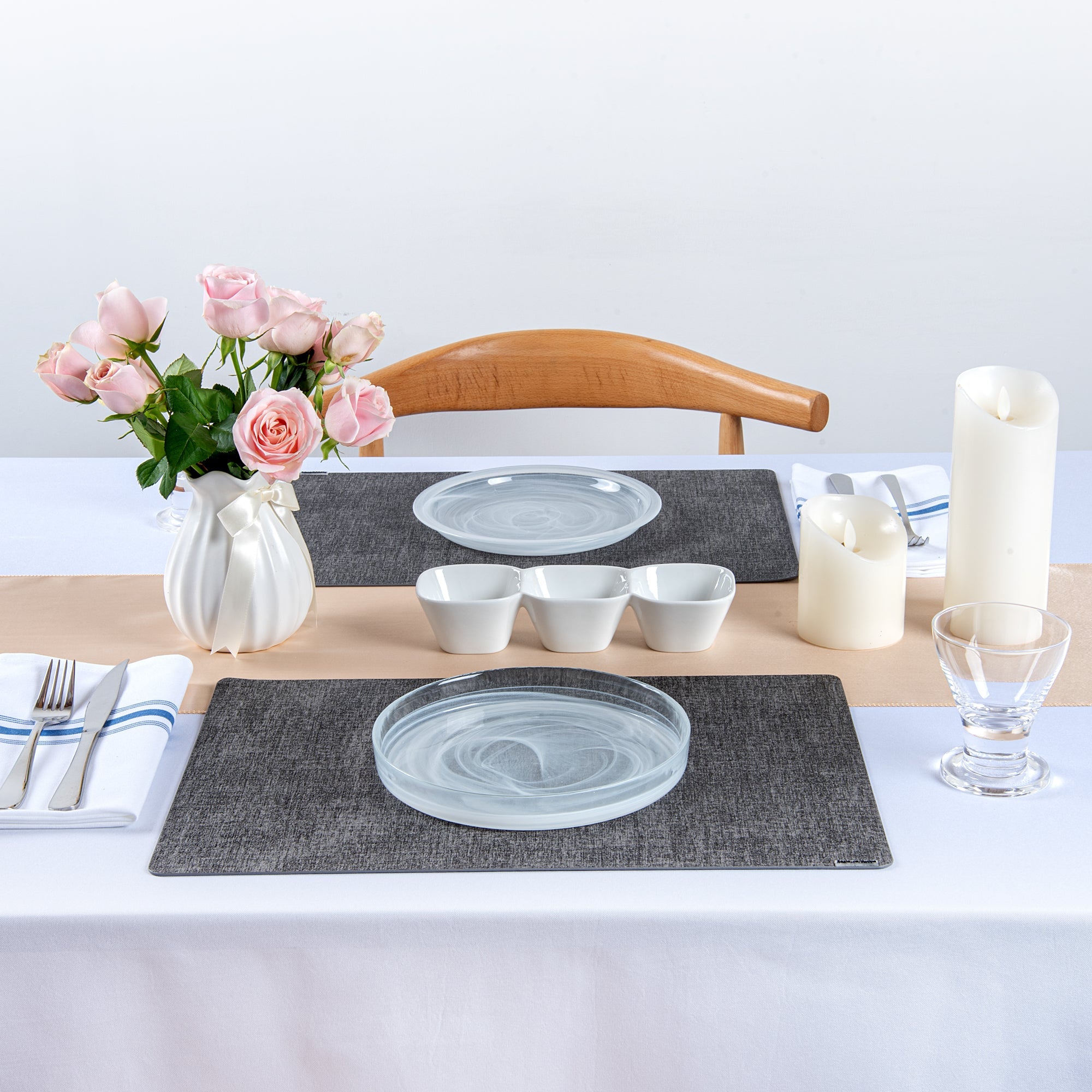 Denim Mesh Rectangle Dark Gray Vinyl Linen-Feel Placemat - 17 3/4" x 11 3/4" - 6 count box