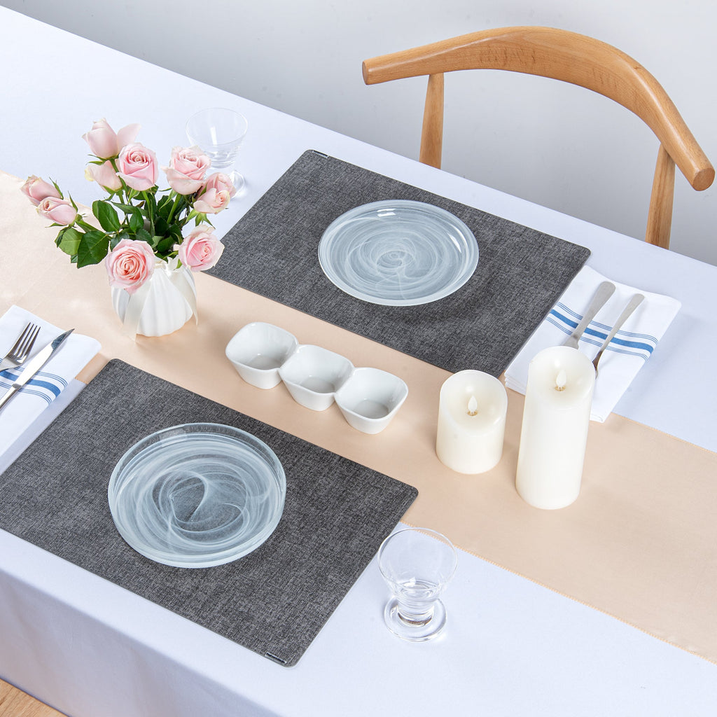 Denim Mesh Rectangle Dark Gray Vinyl Linen-Feel Placemat - 17 3/4" x 11 3/4" - 6 count box