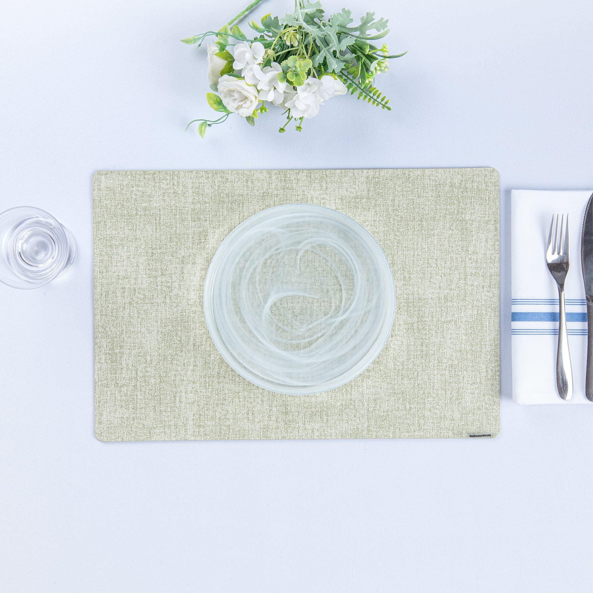 Denim Mesh Rectangle Green Vinyl Linen-Feel Placemat - 17 3/4" x 11 3/4" - 6 count box