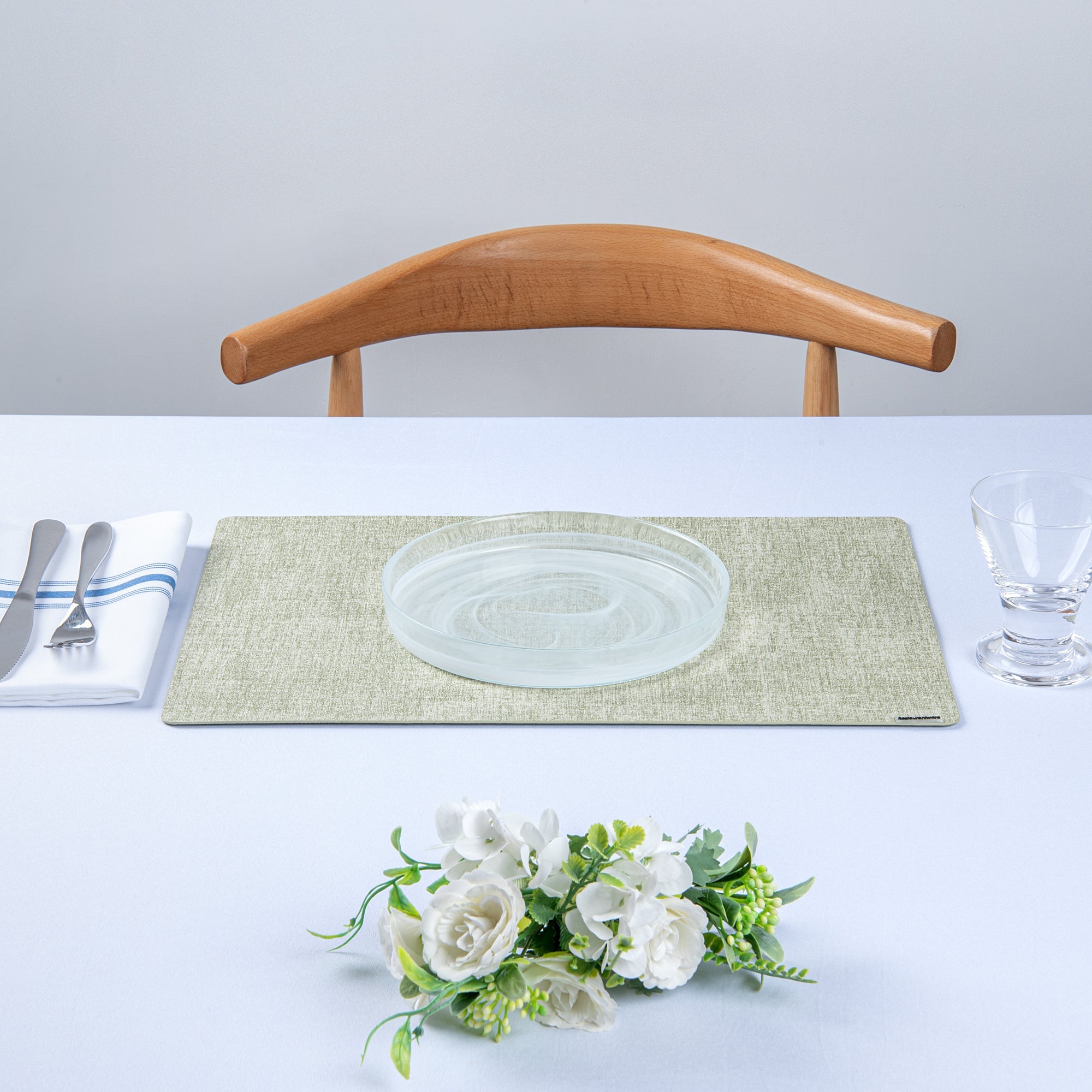 Denim Mesh Rectangle Green Vinyl Linen-Feel Placemat - 17 3/4" x 11 3/4" - 6 count box