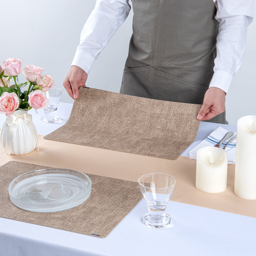 Denim Mesh Rectangle Beige Vinyl Linen-Feel Placemat - 17 3/4" x 11 3/4" - 6 count box
