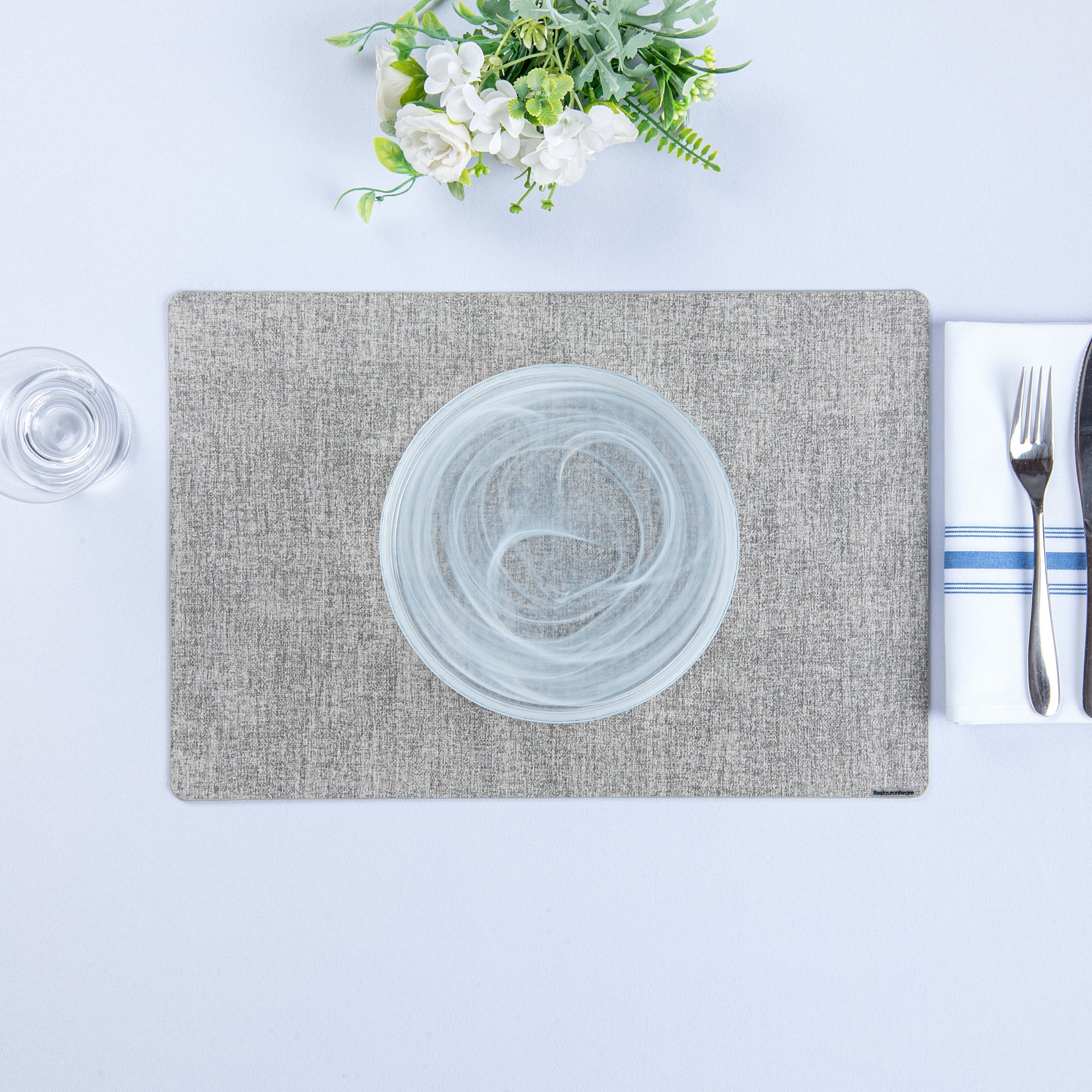 Denim Mesh Rectangle Light Gray Vinyl Linen-Feel Placemat - 17 3/4" x 11 3/4" - 6 count box