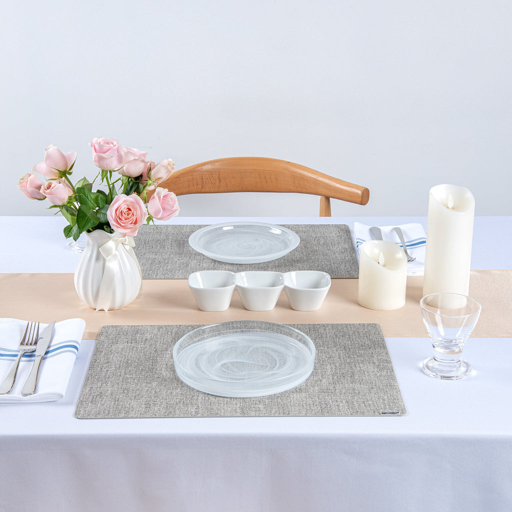 Denim Mesh Rectangle Light Gray Vinyl Linen-Feel Placemat - 17 3/4" x 11 3/4" - 6 count box