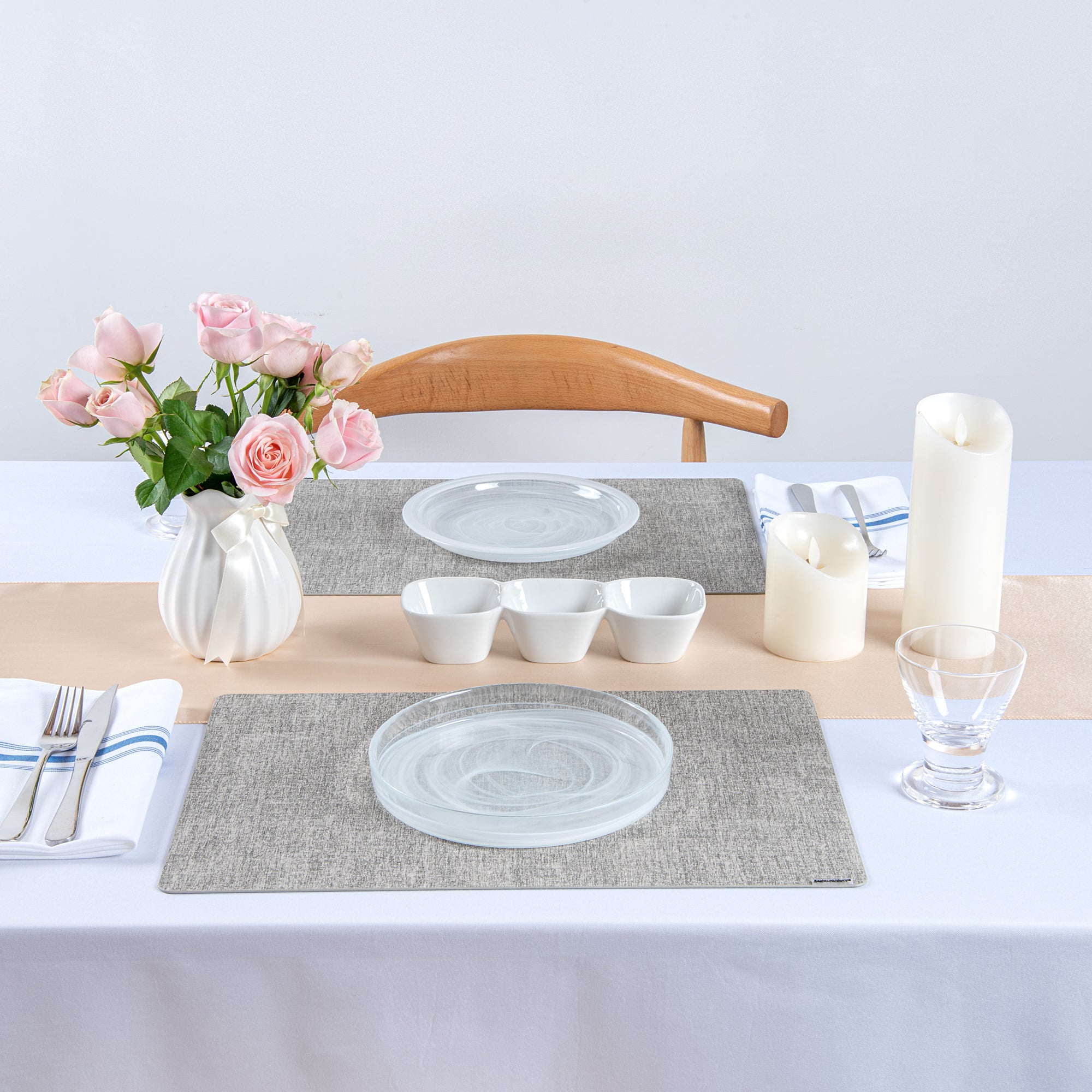 Denim Mesh Rectangle Light Gray Vinyl Linen-Feel Placemat - 17 3/4" x 11 3/4" - 6 count box