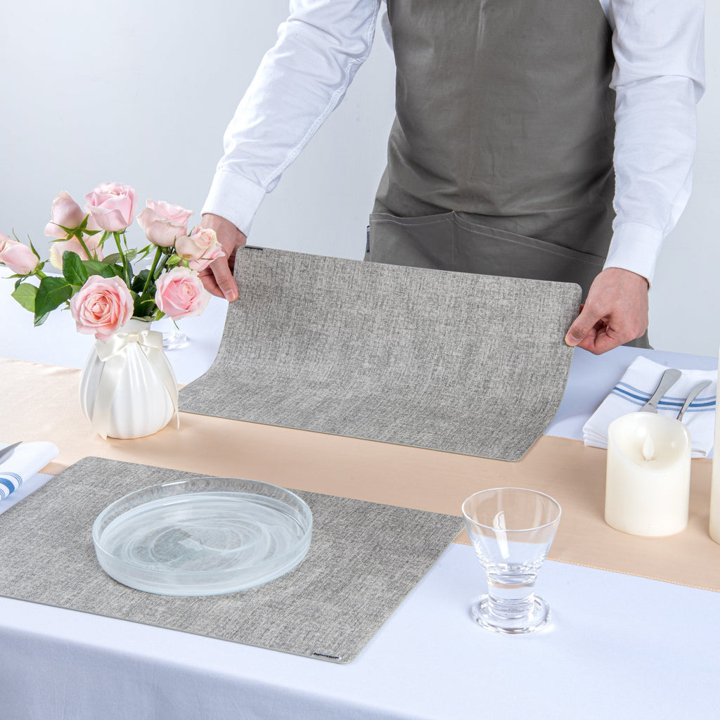 Denim Mesh Rectangle Light Gray Vinyl Linen-Feel Placemat - 17 3/4" x 11 3/4" - 6 count box