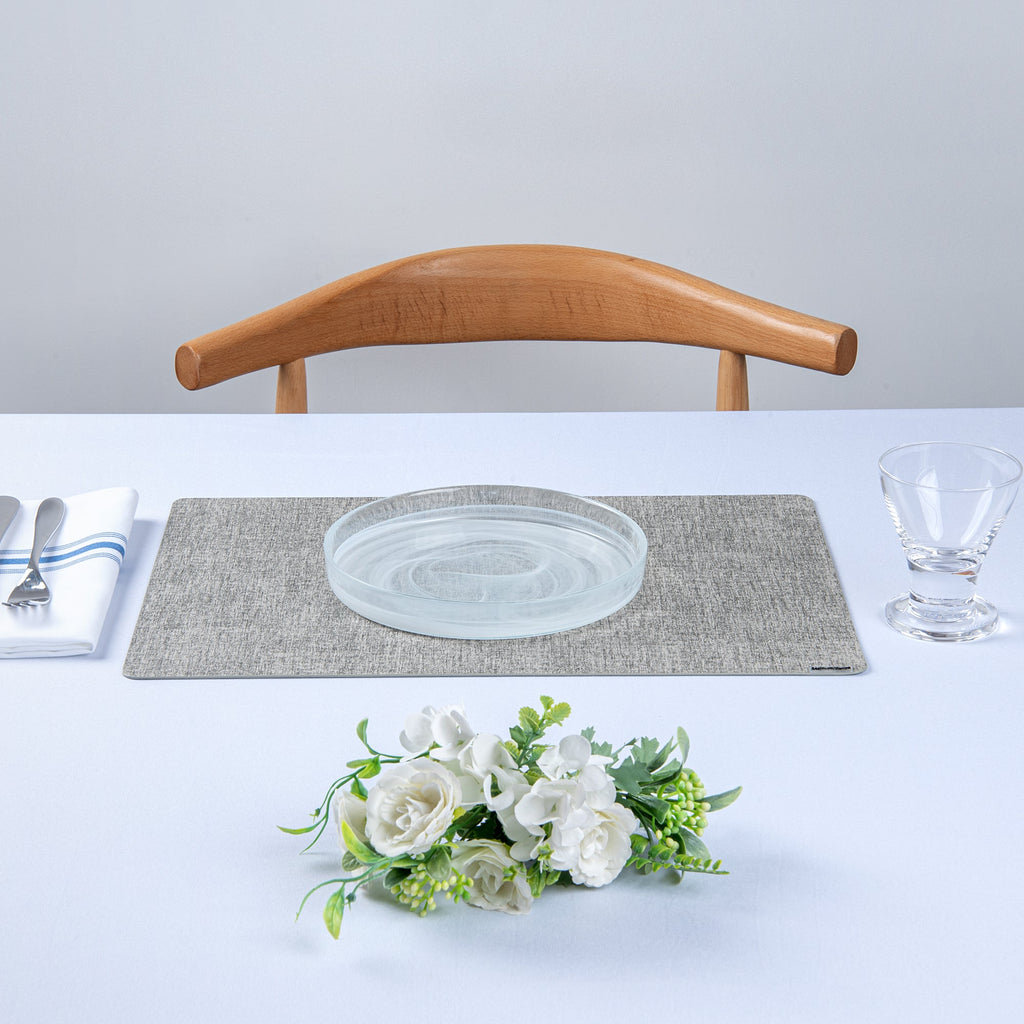 Denim Mesh Rectangle Light Gray Vinyl Linen-Feel Placemat - 17 3/4" x 11 3/4" - 6 count box