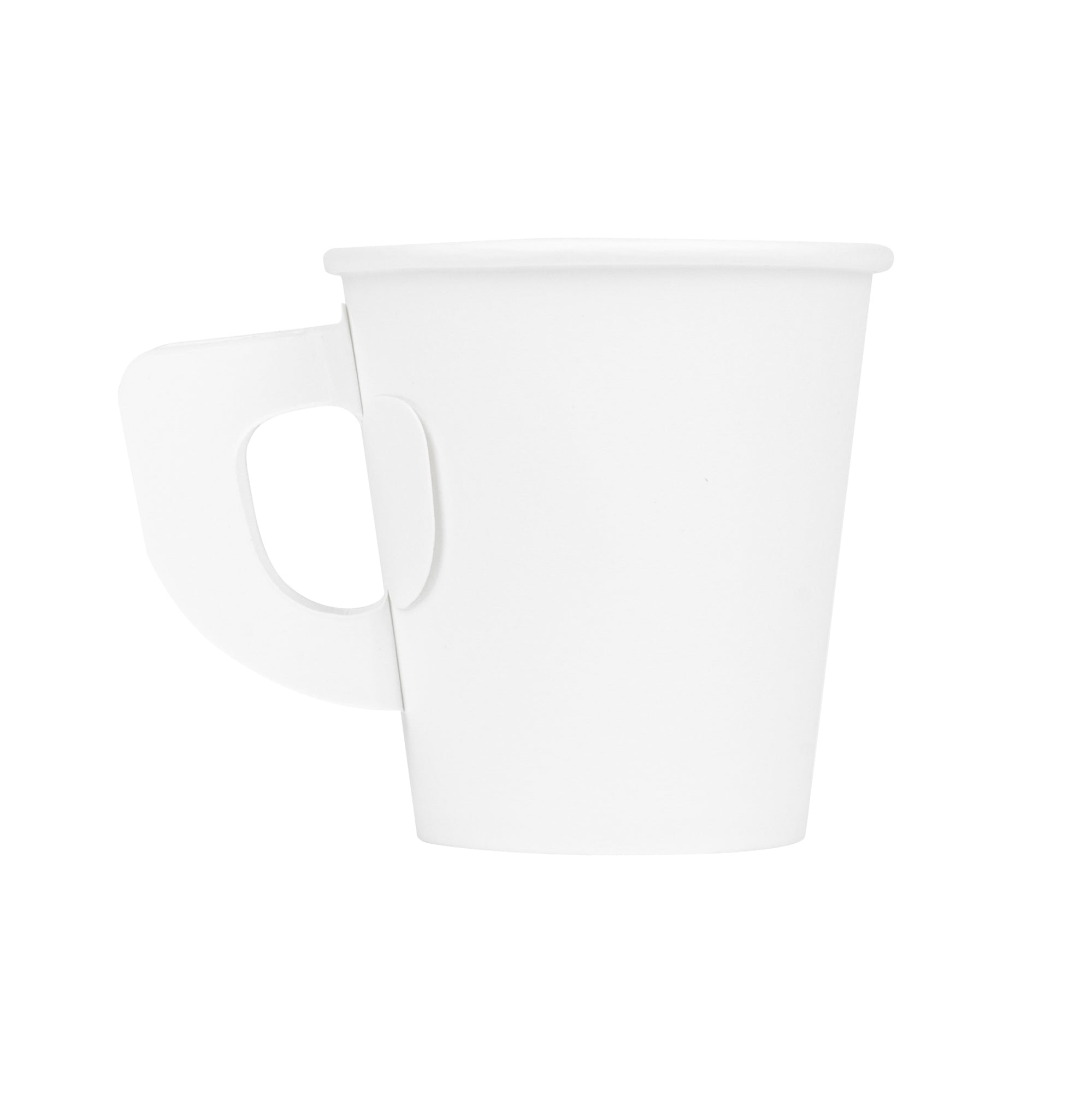 Restpresso 7 oz White Paper Coffee Cup - with Handle, Single Wall - 2 3/4" x 2 3/4" x 3" - 100 count box