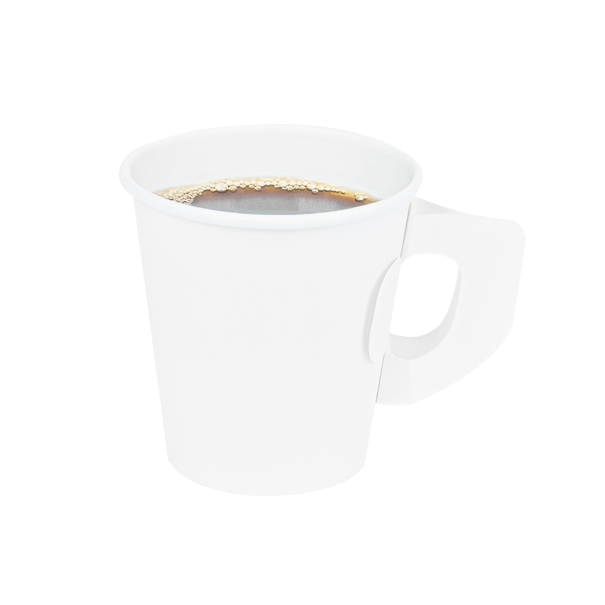 Restpresso 7 oz White Paper Coffee Cup - with Handle, Single Wall - 2 3/4" x 2 3/4" x 3" - 100 count box