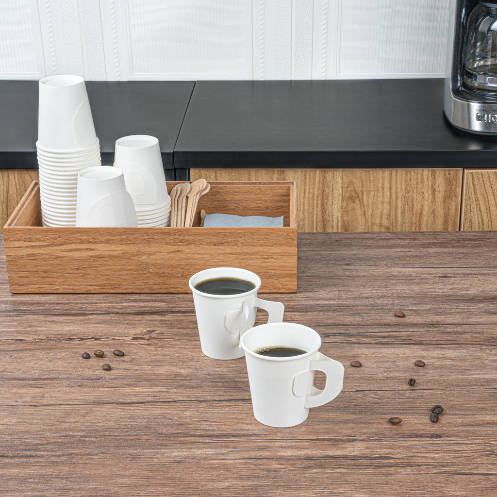 Restpresso 7 oz White Paper Coffee Cup - with Handle, Single Wall - 2 3/4" x 2 3/4" x 3" - 100 count box