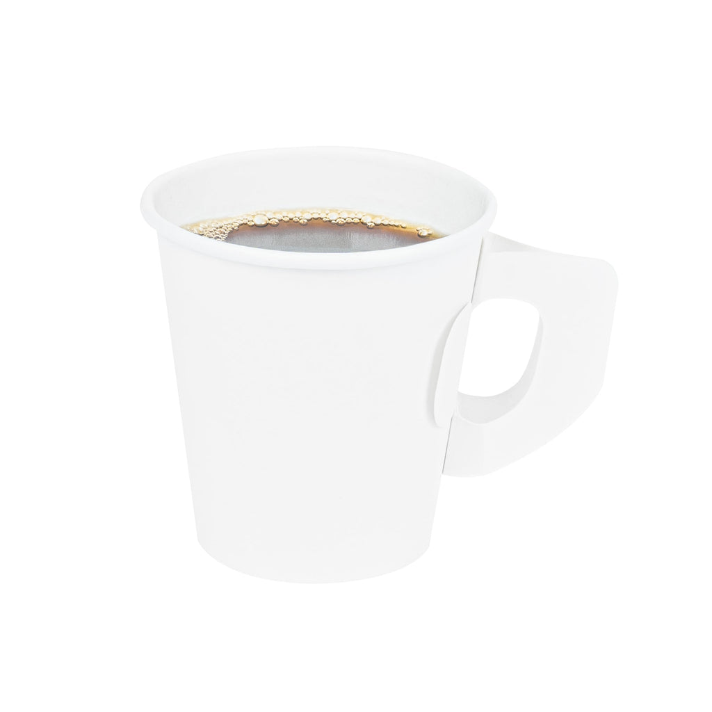 Restpresso 7 oz White Paper Coffee Cup - with Handle, Single Wall - 2 3/4" x 2 3/4" x 3" - 1000 count box
