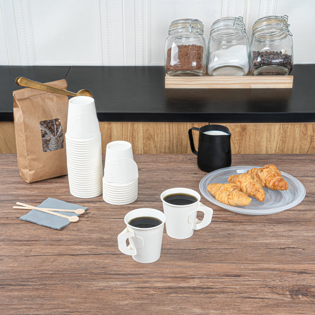 Restpresso 7 oz White Paper Coffee Cup - with Handle, Single Wall - 2 3/4" x 2 3/4" x 3" - 1000 count box