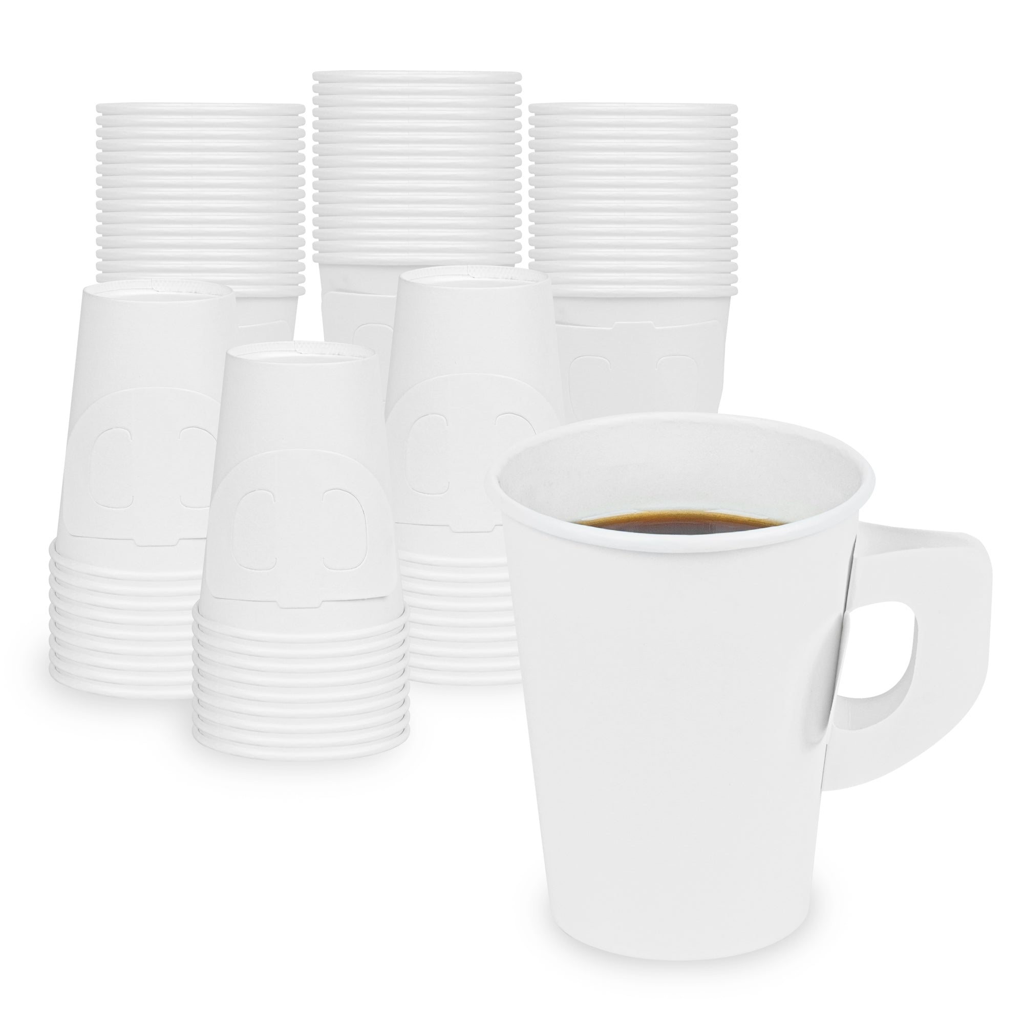 Restpresso 9 oz White Paper Coffee Cup - with Handle, Single Wall - 3" x 3" x 3 1/2" - 100 count box