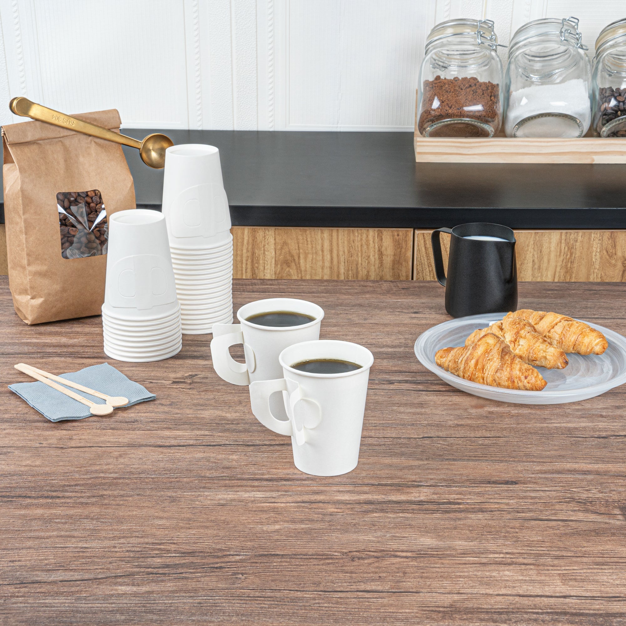 Restpresso 9 oz White Paper Coffee Cup - with Handle, Single Wall - 3" x 3" x 3 1/2" - 100 count box