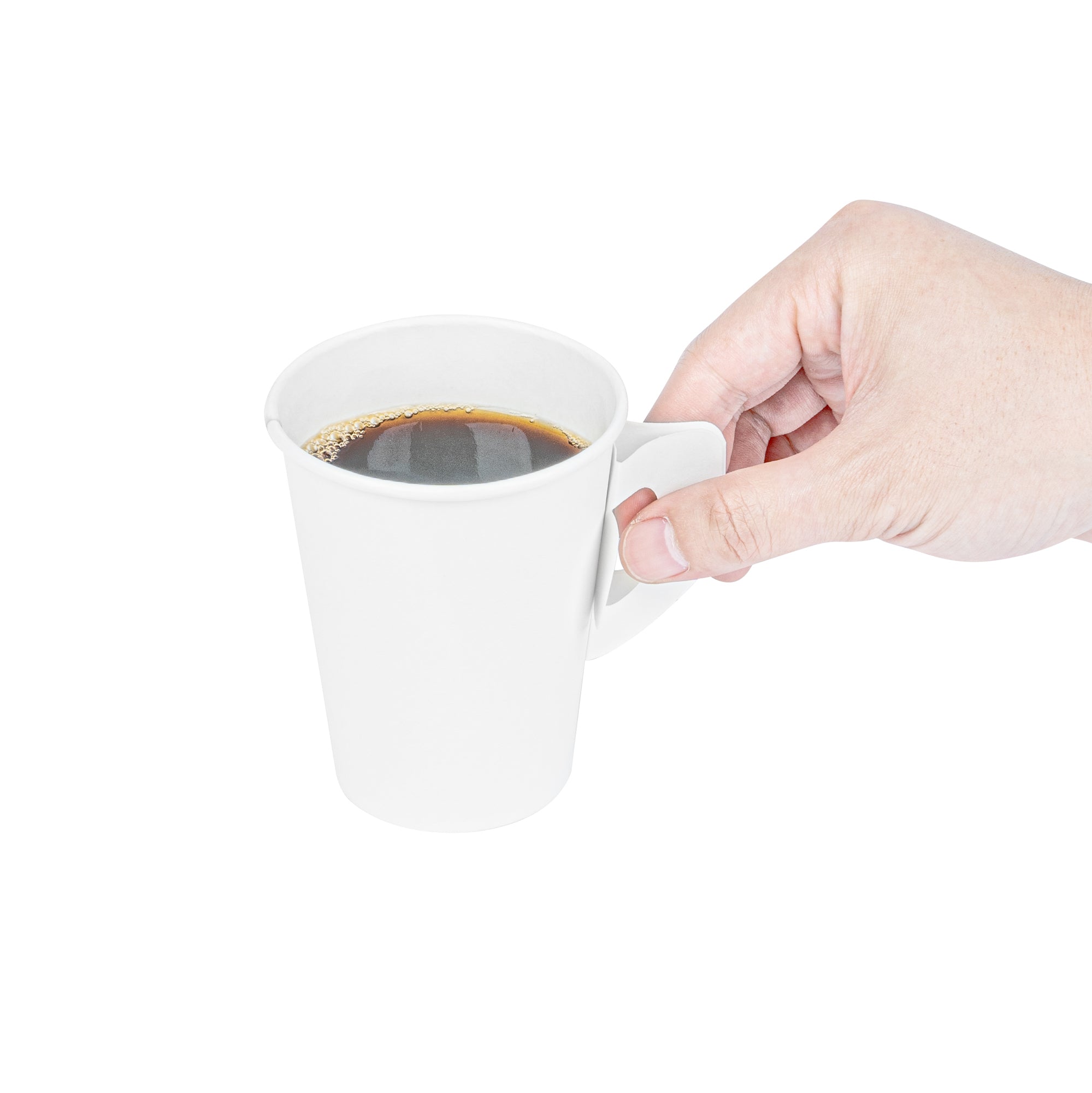 Restpresso 9 oz White Paper Coffee Cup - with Handle, Single Wall - 3" x 3" x 3 1/2" - 1000 count box