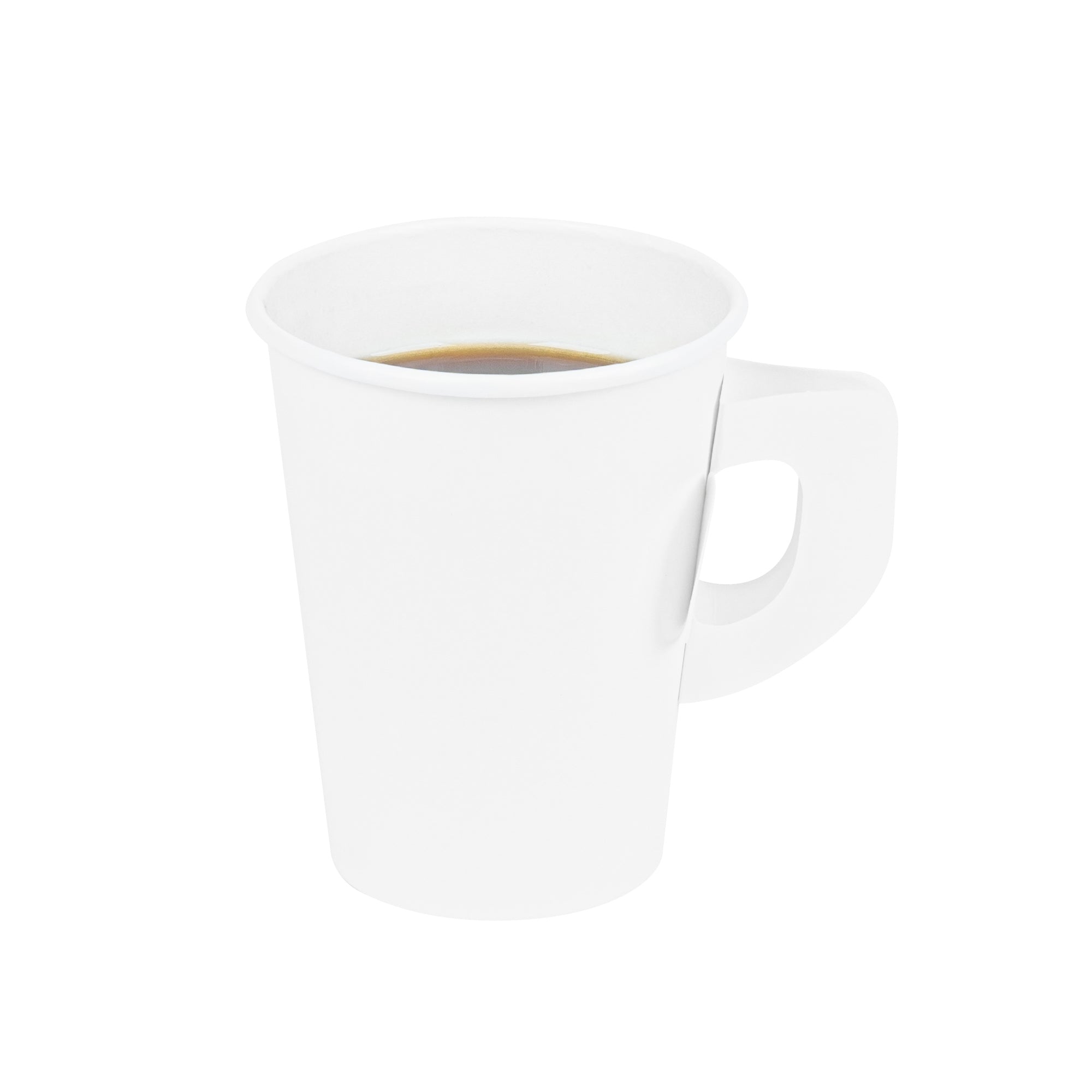 Restpresso 9 oz White Paper Coffee Cup - with Handle, Single Wall - 3" x 3" x 3 1/2" - 1000 count box