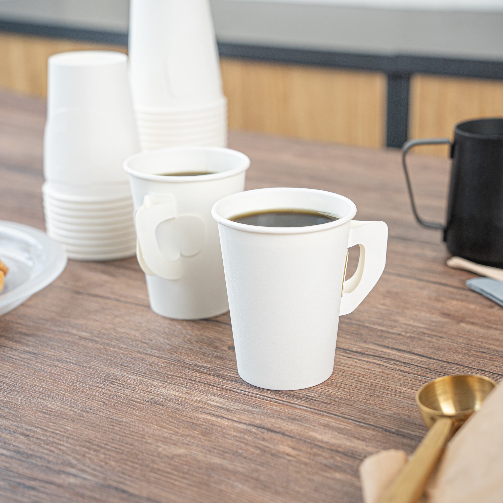 Restpresso 9 oz White Paper Coffee Cup - with Handle, Single Wall - 3" x 3" x 3 1/2" - 1000 count box