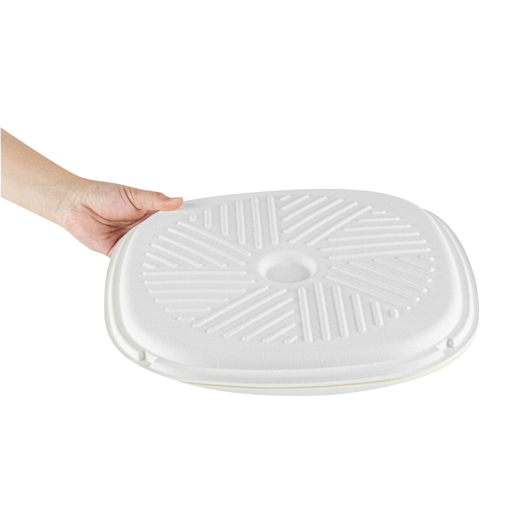 Pulp Safe No PFAS Added White Sugarcane / Bagasse Pizza Box - 13 3/4" x 13 3/4" x 1" - 25 count box