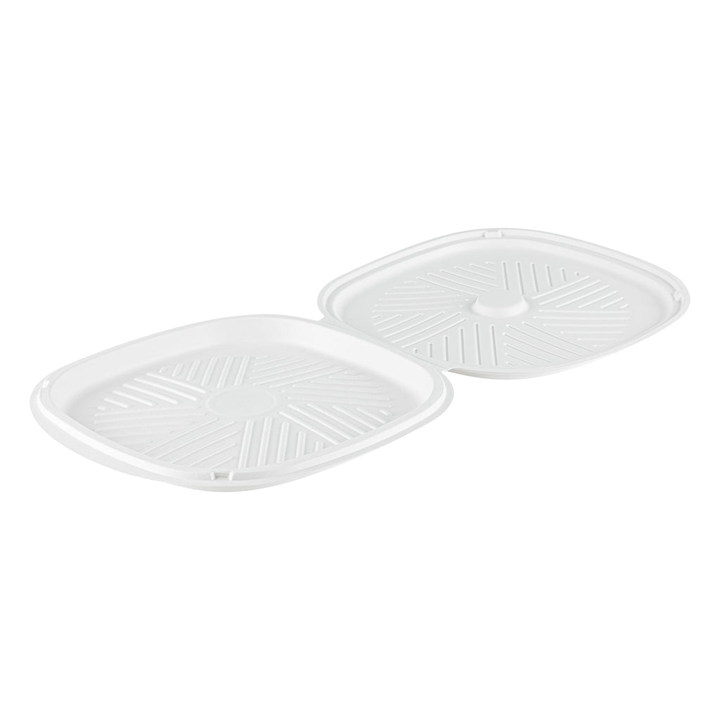 Pulp Safe No PFAS Added White Sugarcane / Bagasse Pizza Box - 13 3/4" x 13 3/4" x 1" - 25 count box