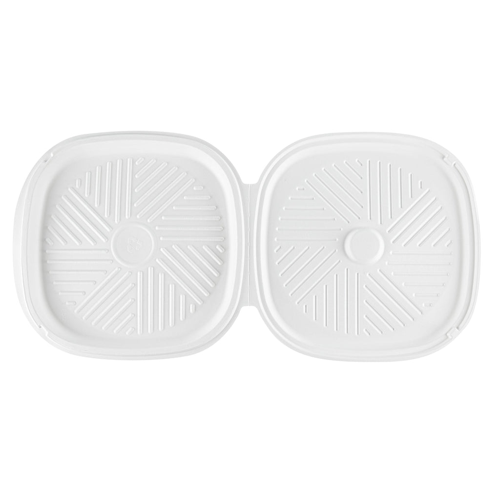 Pulp Safe No PFAS Added White Sugarcane / Bagasse Pizza Box - 13 3/4" x 13 3/4" x 1" - 50 count box