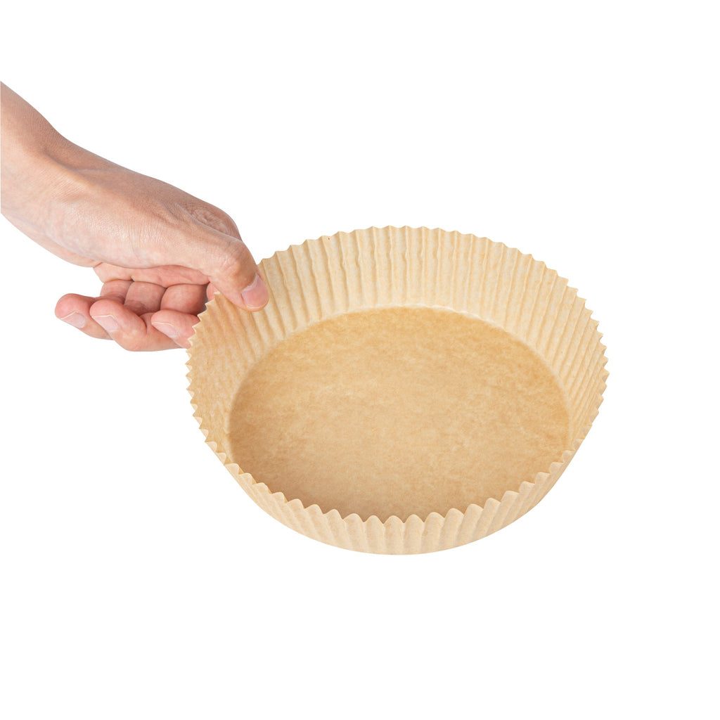 Pastry Tek Round Unbleached Air Fryer Liner / Parchment Paper - Silicone Coated - 6 1/4" x 6 1/4" x 1 3/4" - 100 count box