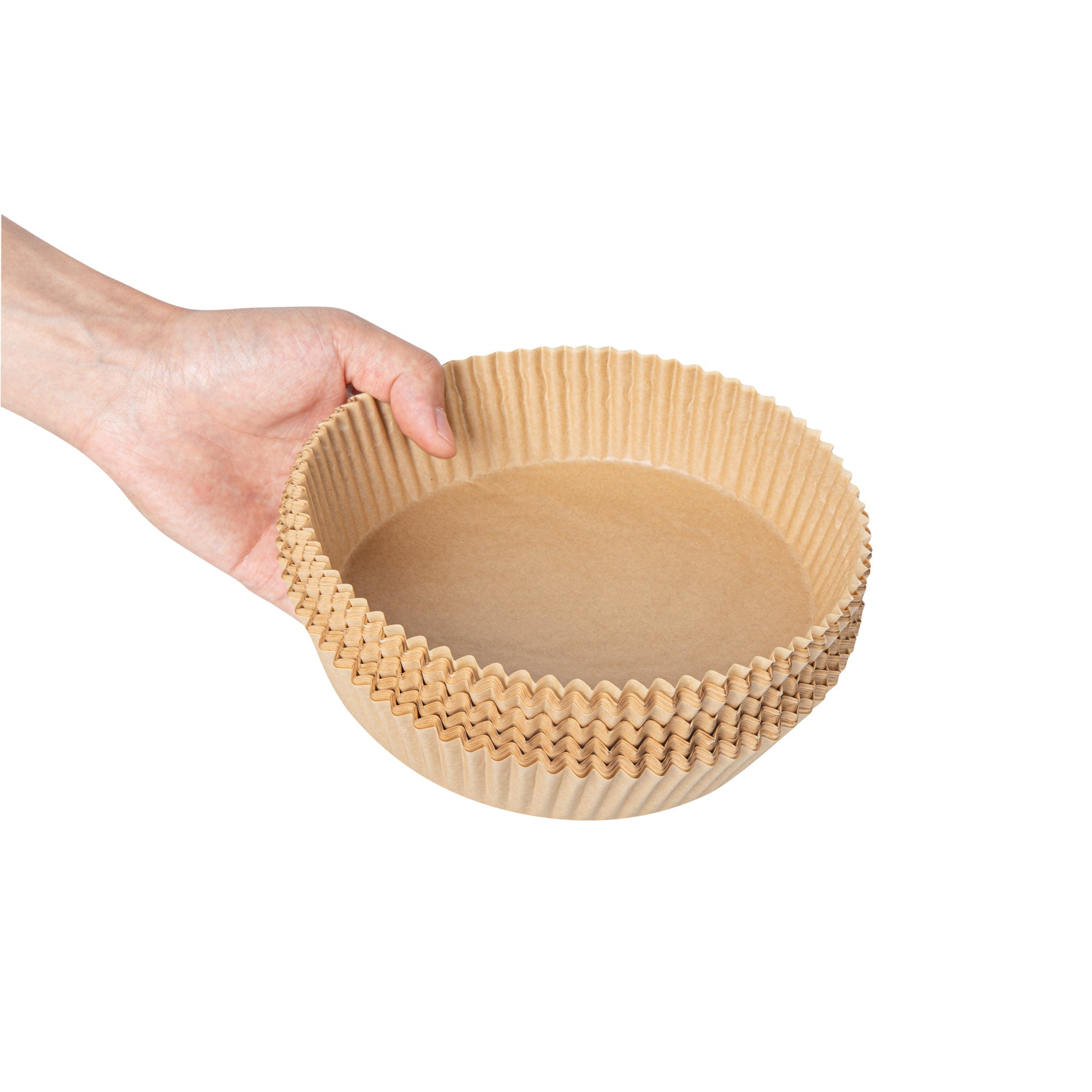 Pastry Tek Round Unbleached Air Fryer Liner / Parchment Paper - Silicone Coated - 6 1/4" x 6 1/4" x 1 3/4" - 100 count box