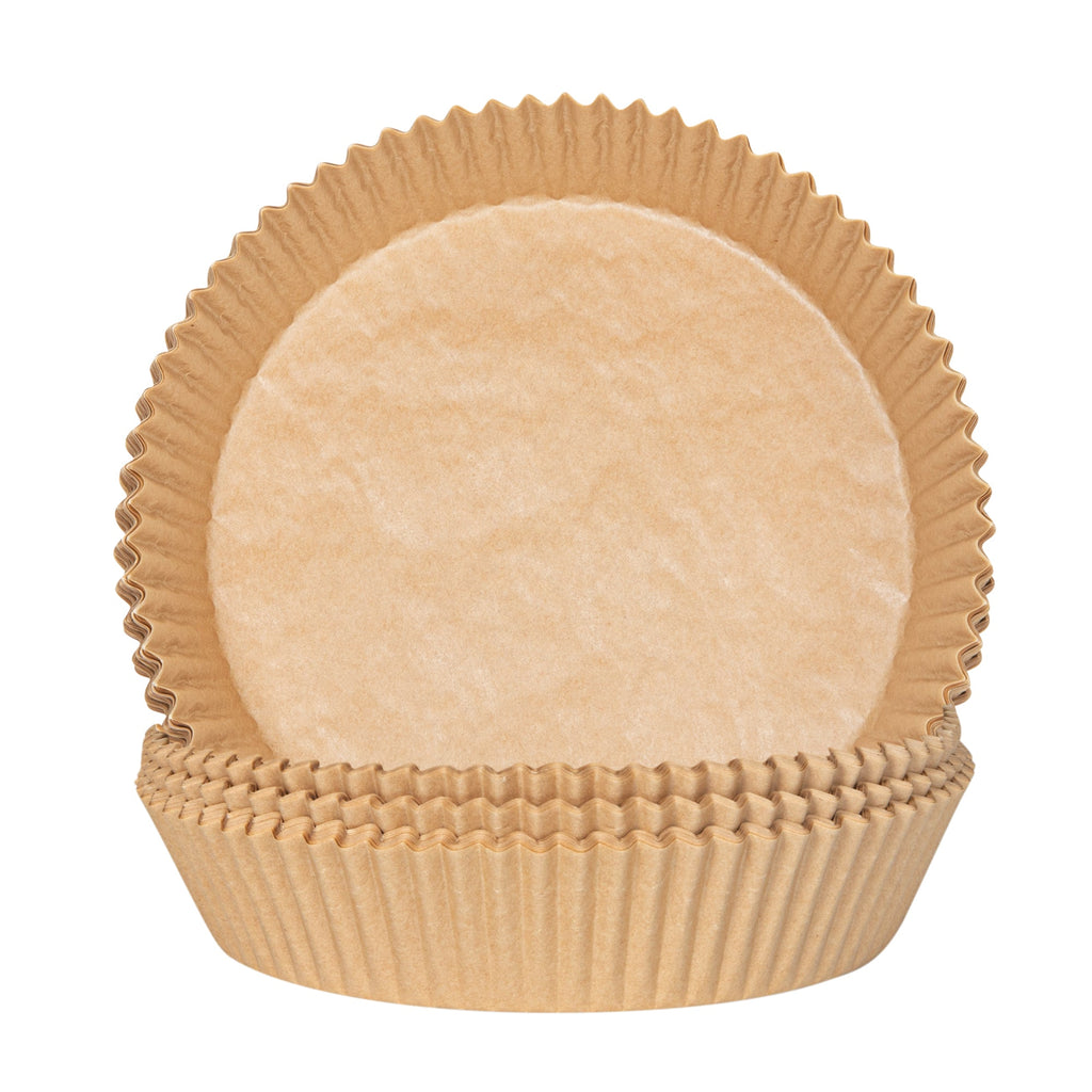 Pastry Tek Round Unbleached Air Fryer Liner / Parchment Paper - Silicone Coated - 6 1/4" x 6 1/4" x 1 3/4" - 100 count box