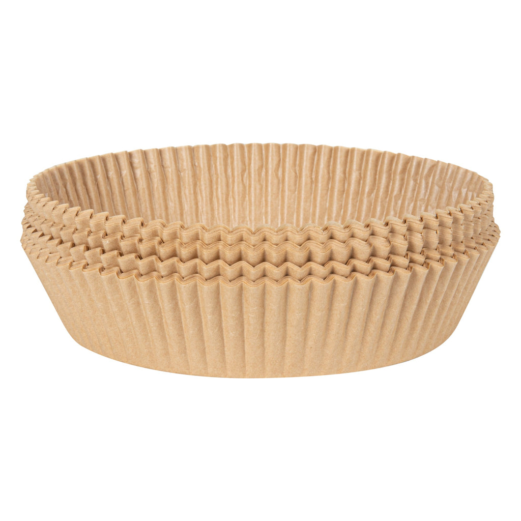 Pastry Tek Round Unbleached Air Fryer Liner / Parchment Paper - Silicone Coated - 6 1/4" x 6 1/4" x 1 3/4" - 100 count box