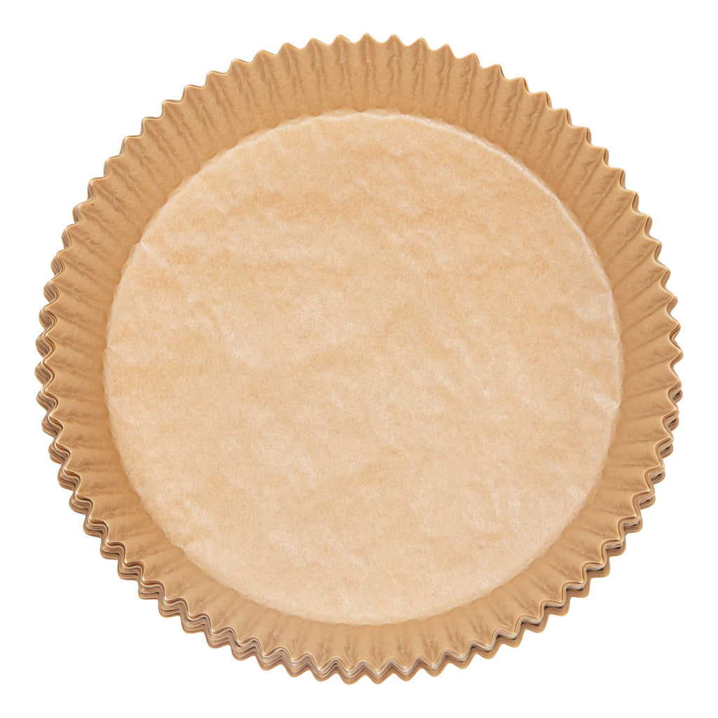 Pastry Tek Round Unbleached Air Fryer Liner / Parchment Paper - Silicone Coated - 6 1/4" x 6 1/4" x 1 3/4" - 100 count box