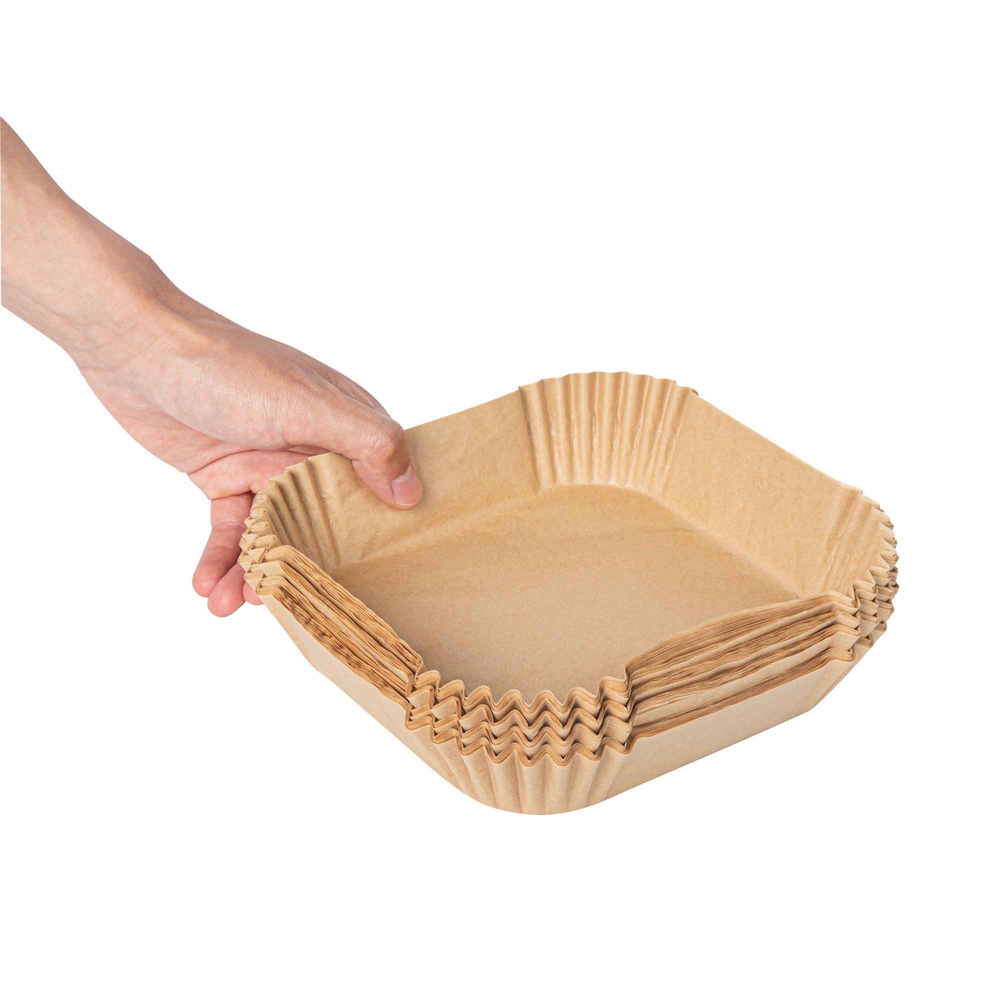 Pastry Tek Square Unbleached Air Fryer Liner / Parchment Paper - Silicone Coated - 6 1/4" x 6 1/4" x 1 3/4" - 100 count box