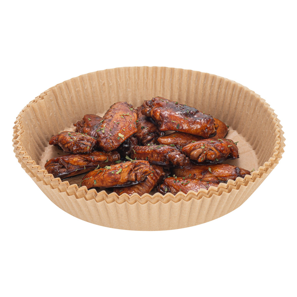 Pastry Tek Round Unbleached Air Fryer Liner / Parchment Paper - Silicone Coated - 8" x 8" x 1 3/4" - 100 count box